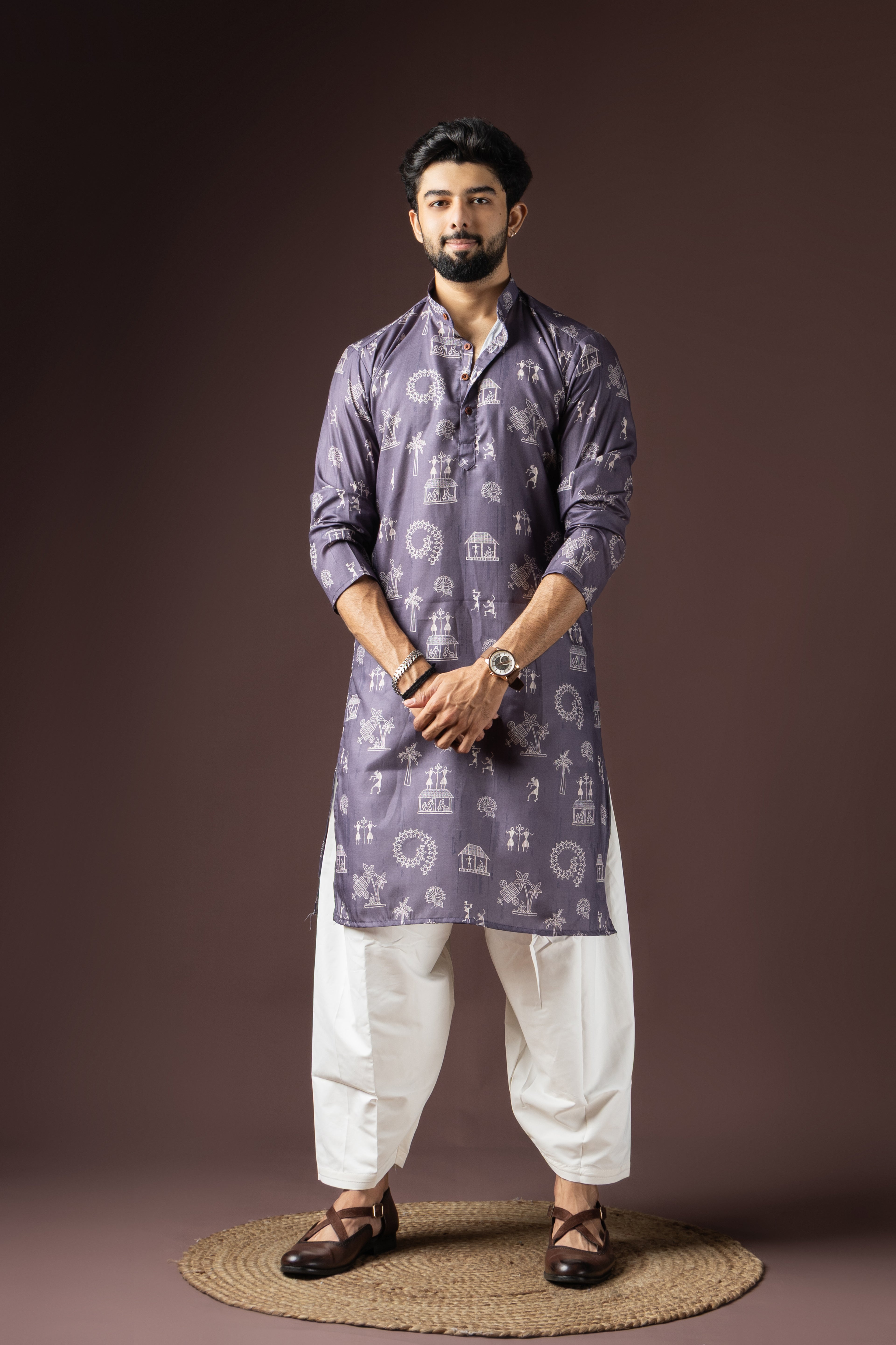 Dark Purple Blended Cotton Kurta Set | Mystical Festive Wear
