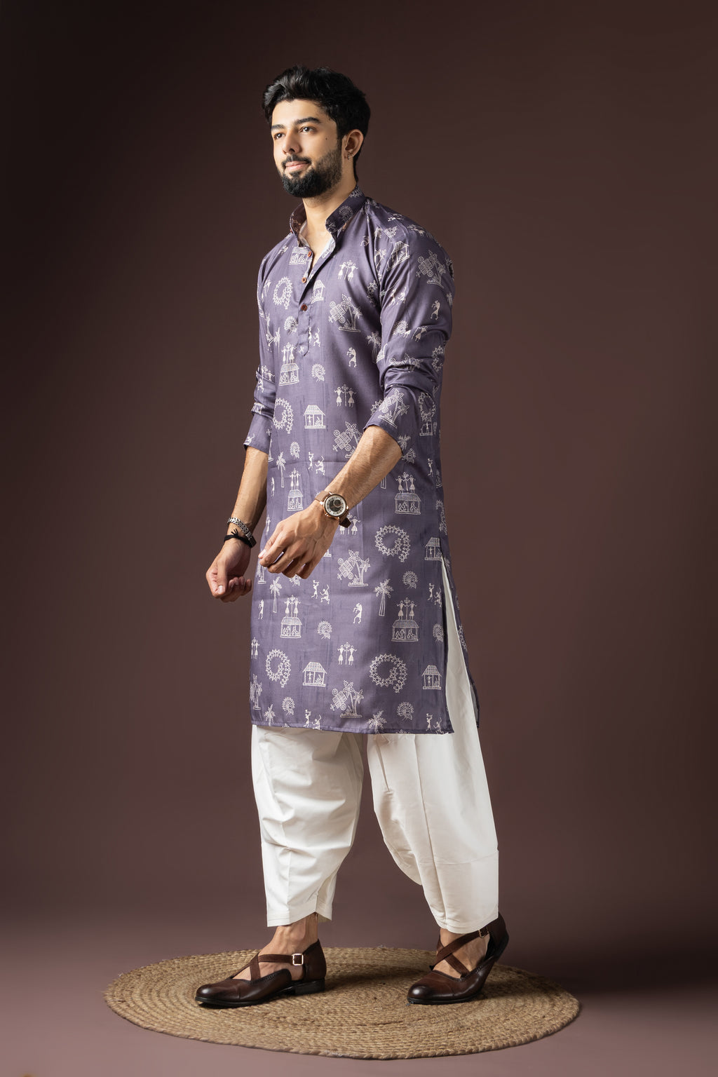 Dark Purple Blended Cotton Kurta Set | Mystical Festive Wear