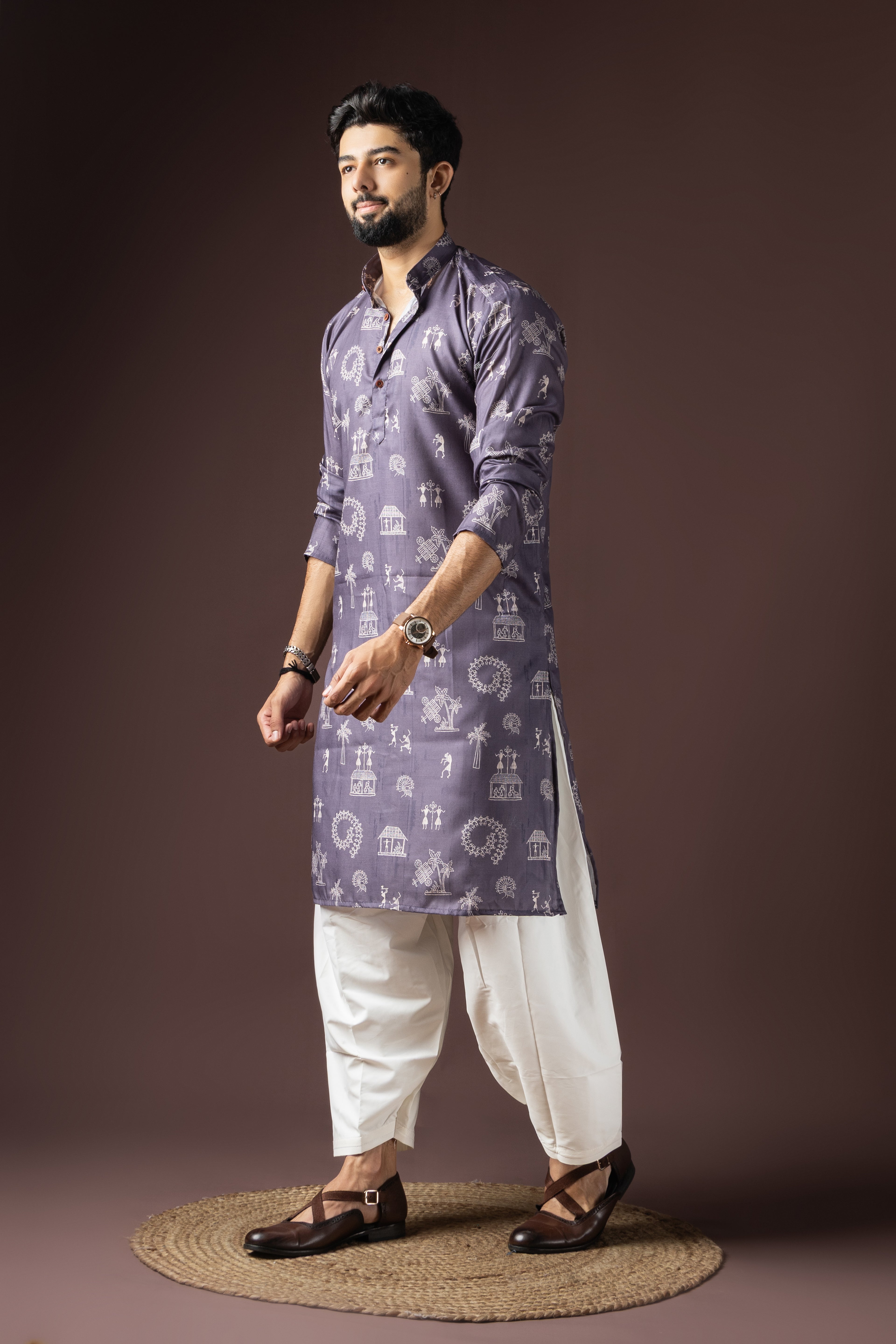Dark Purple Blended Cotton Kurta Set | Mystical Festive Wear