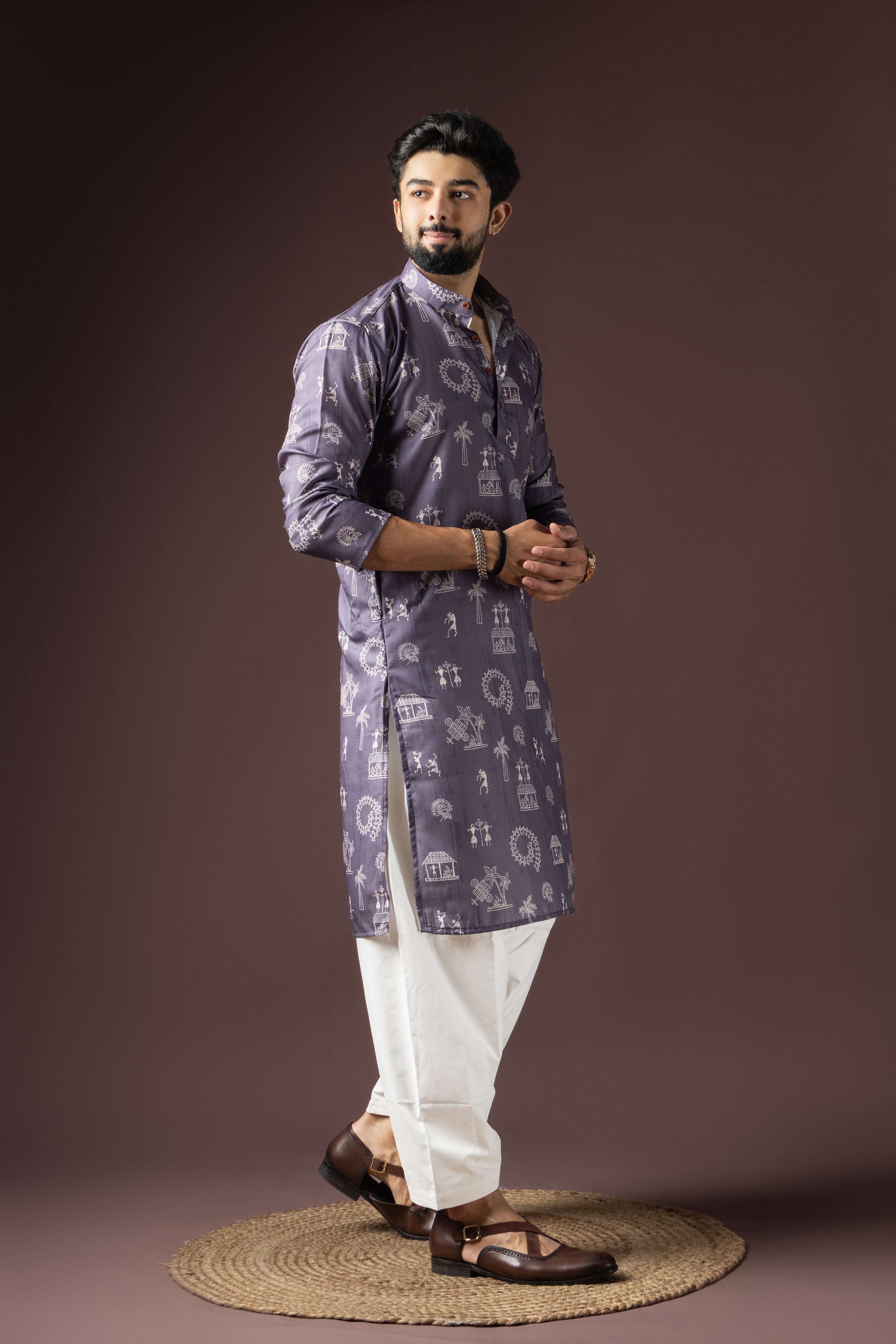 Dark Purple Blended Cotton Kurta Set | Mystical Festive Wear