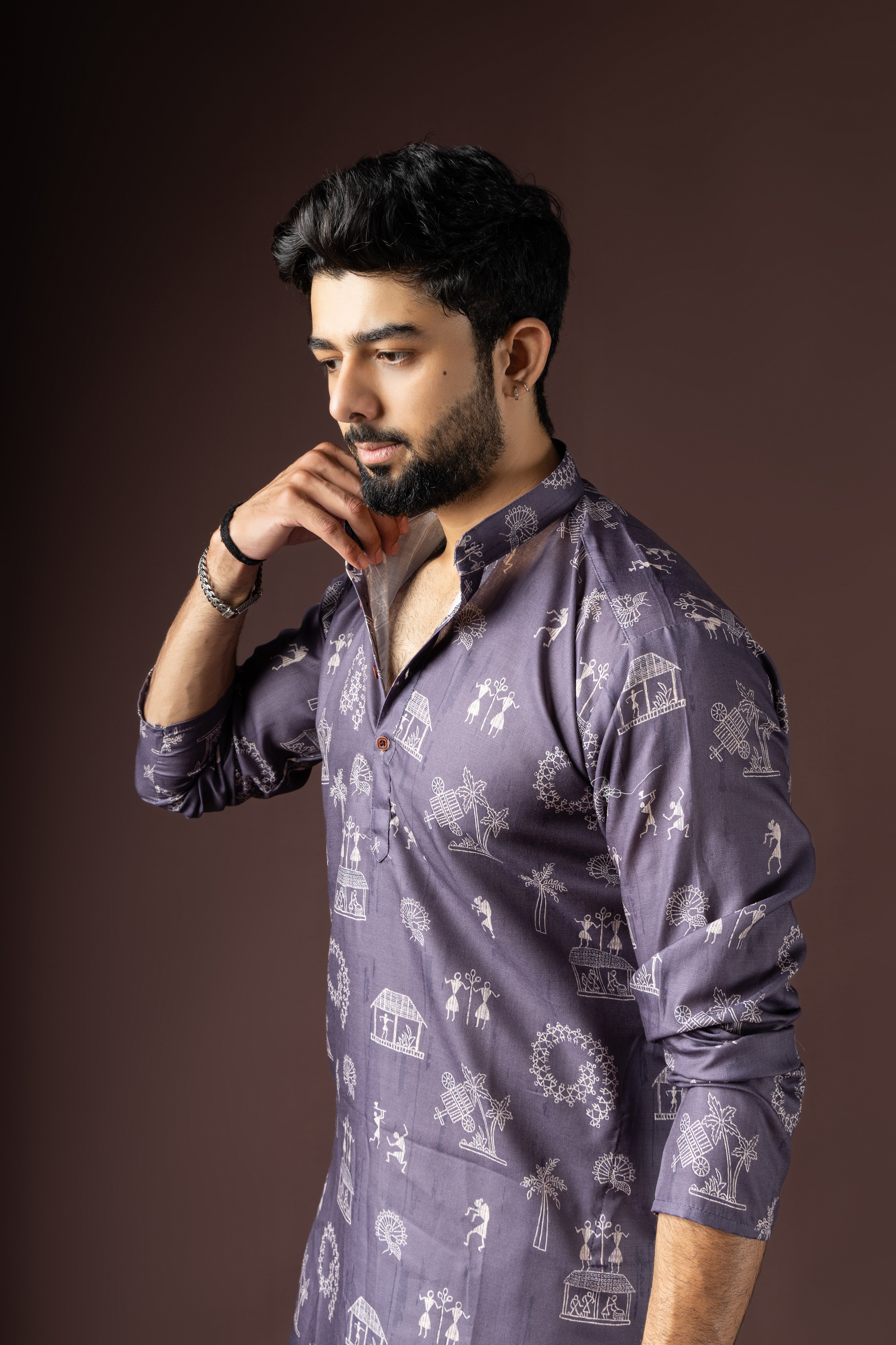 Dark Purple Blended Cotton Kurta Set | Mystical Festive Wear