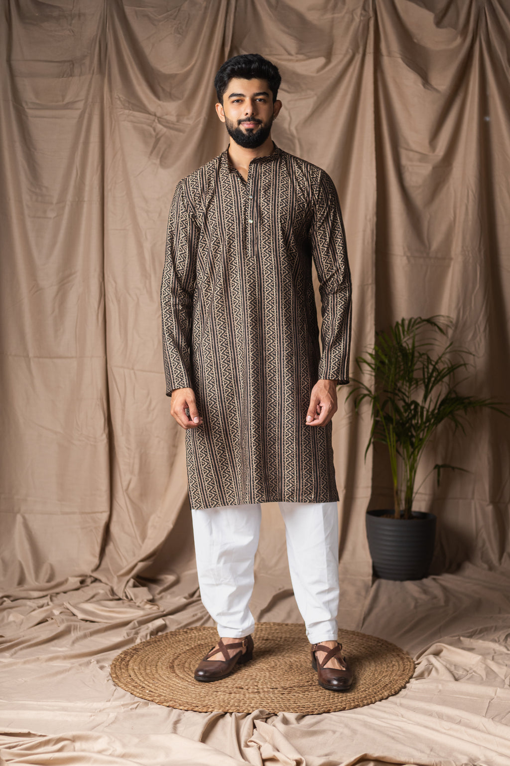Timeless Black Modal Silk Motifs Kurta Set | Sophisticated Festive Wear