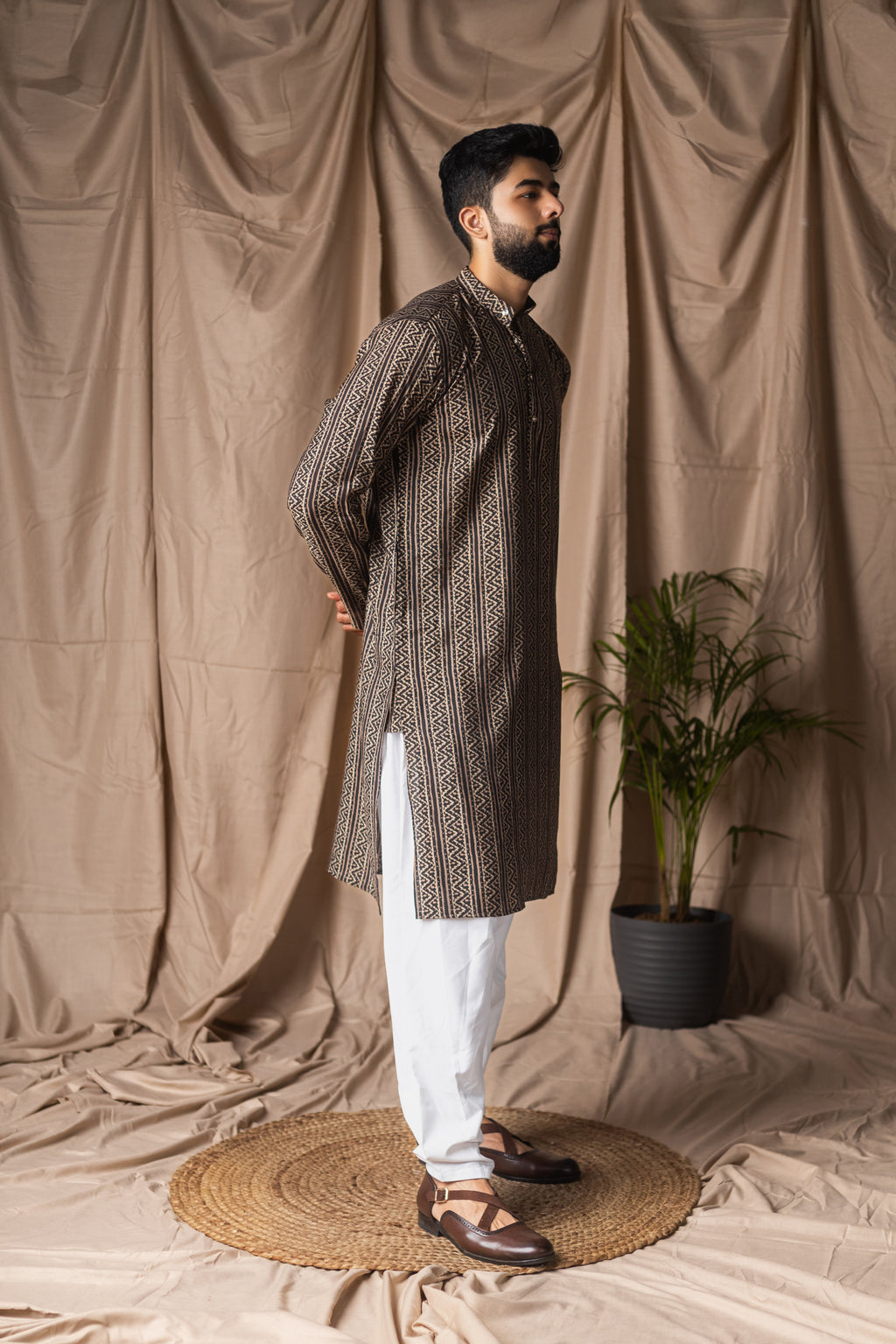 Timeless Black Modal Silk Motifs Kurta Set | Sophisticated Festive Wear