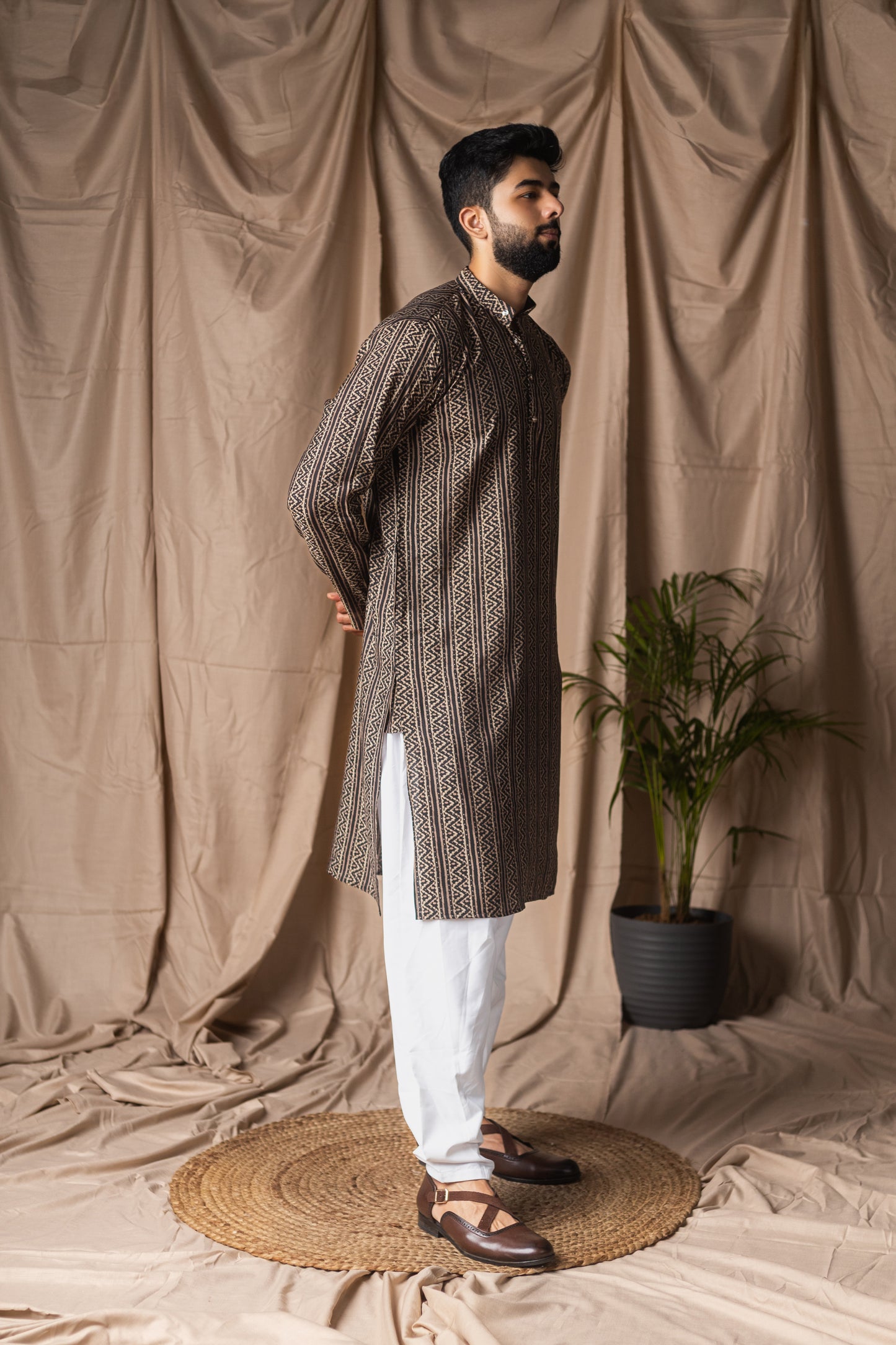 Timeless Black Modal Silk Motifs Kurta Set | Sophisticated Festive Wear