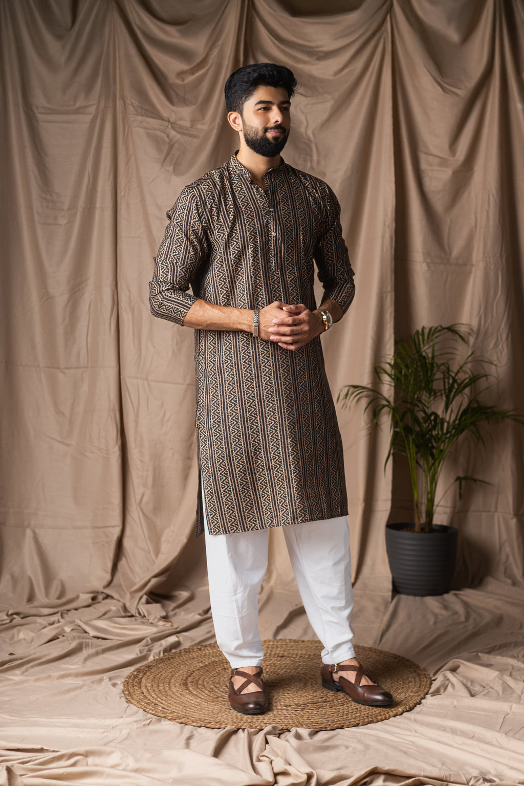 Timeless Black Modal Silk Motifs Kurta Set | Sophisticated Festive Wear
