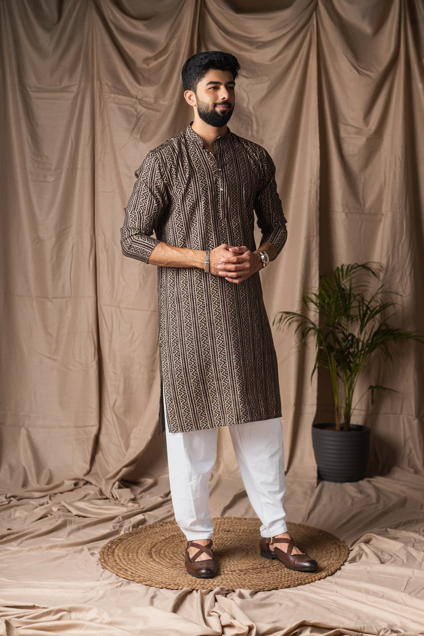 Timeless Black Modal Silk Motifs Kurta Set | Sophisticated Festive Wear