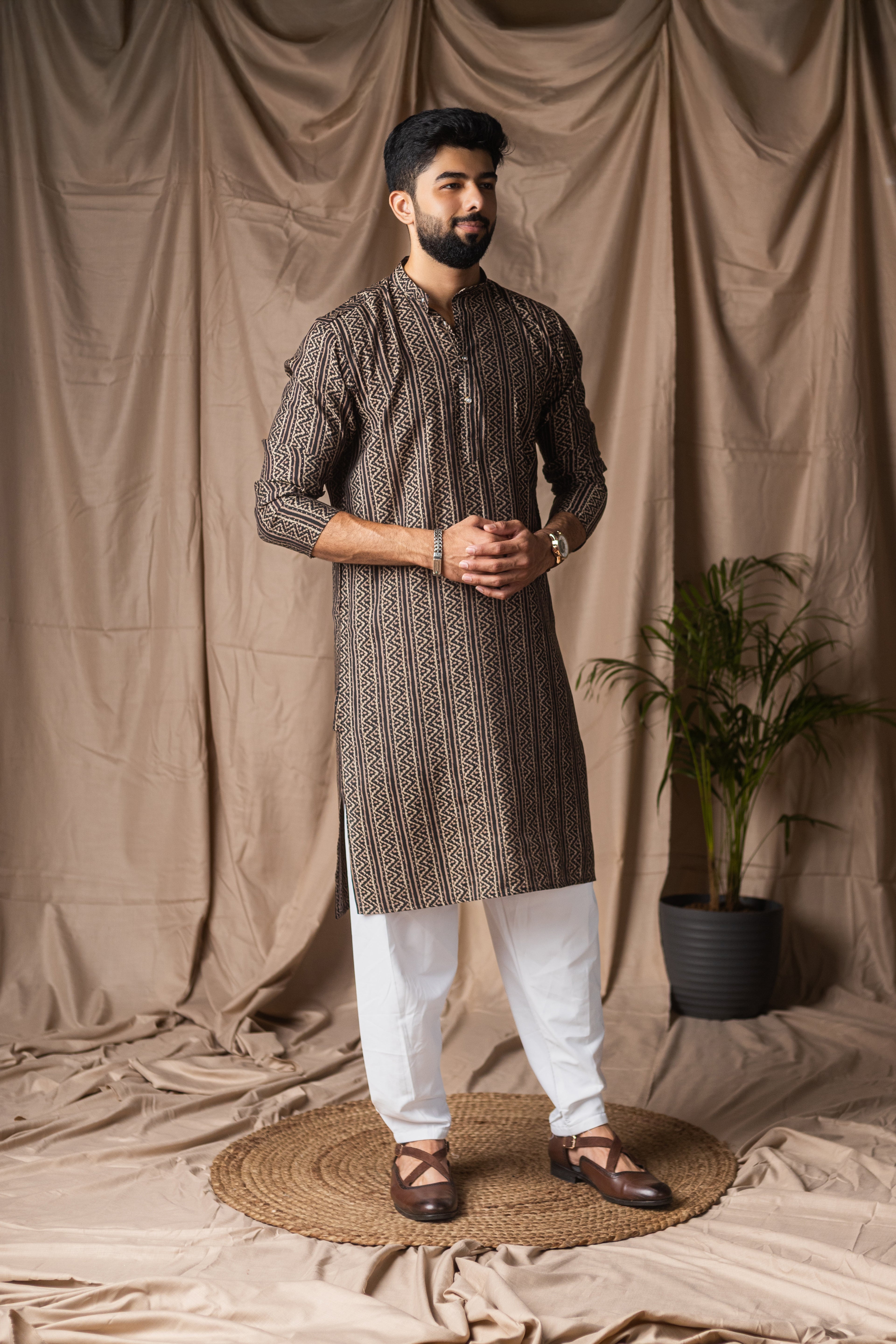 Timeless Black Modal Silk Motifs Kurta Set | Sophisticated Festive Wear