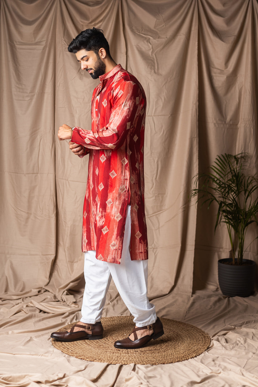Vibrant Red Modal Silk Tie-Dye Kurta Set | Bold Festive Statement