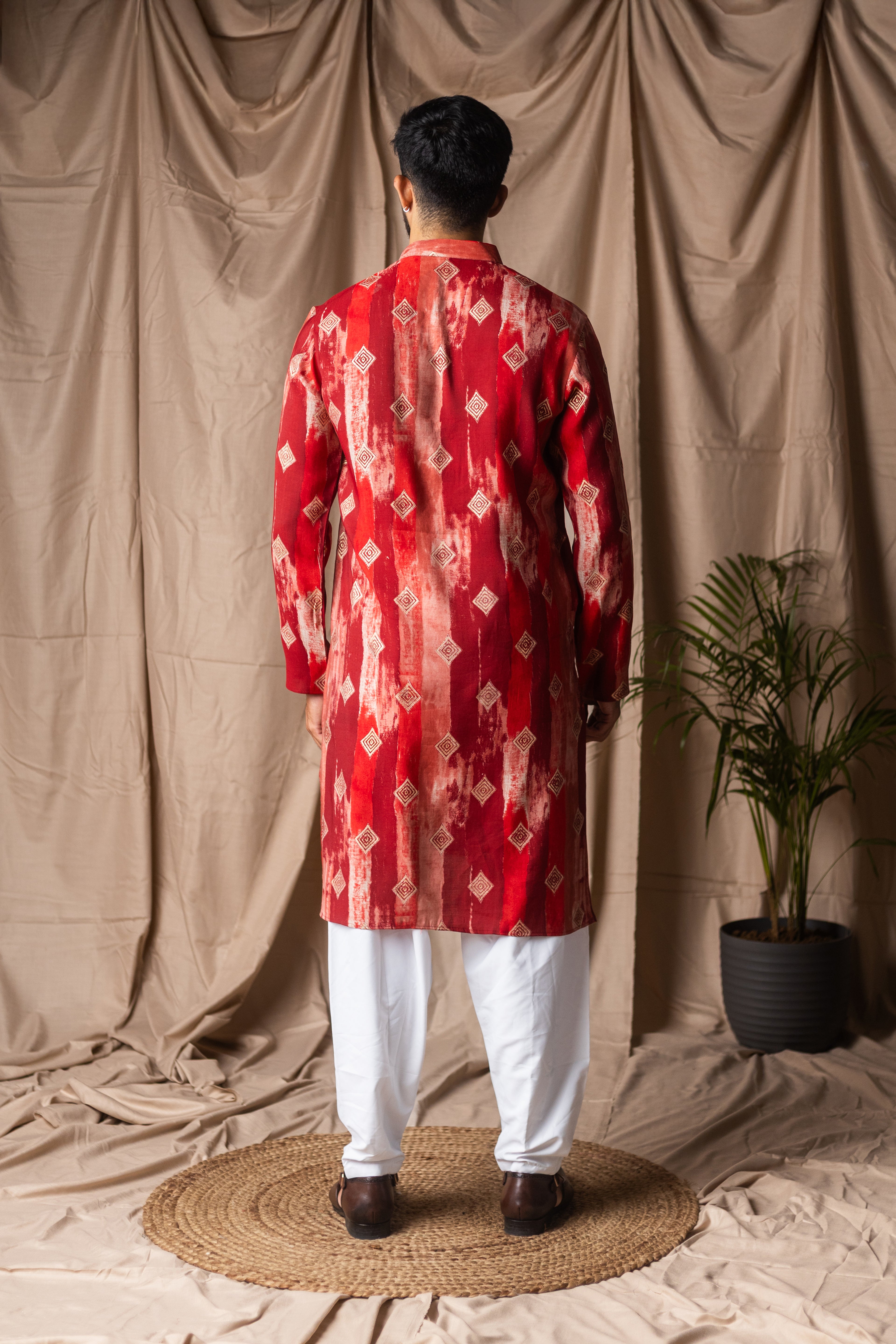 Vibrant Red Modal Silk Tie-Dye Kurta Set | Bold Festive Statement