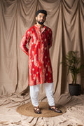 Vibrant Red Modal Silk Tie-Dye Kurta Set | Bold Festive Statement