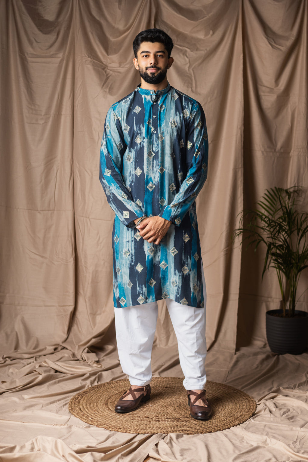 Serene Blue Modal Silk Tie-Dye Kurta Set | Artistic Festive Charm