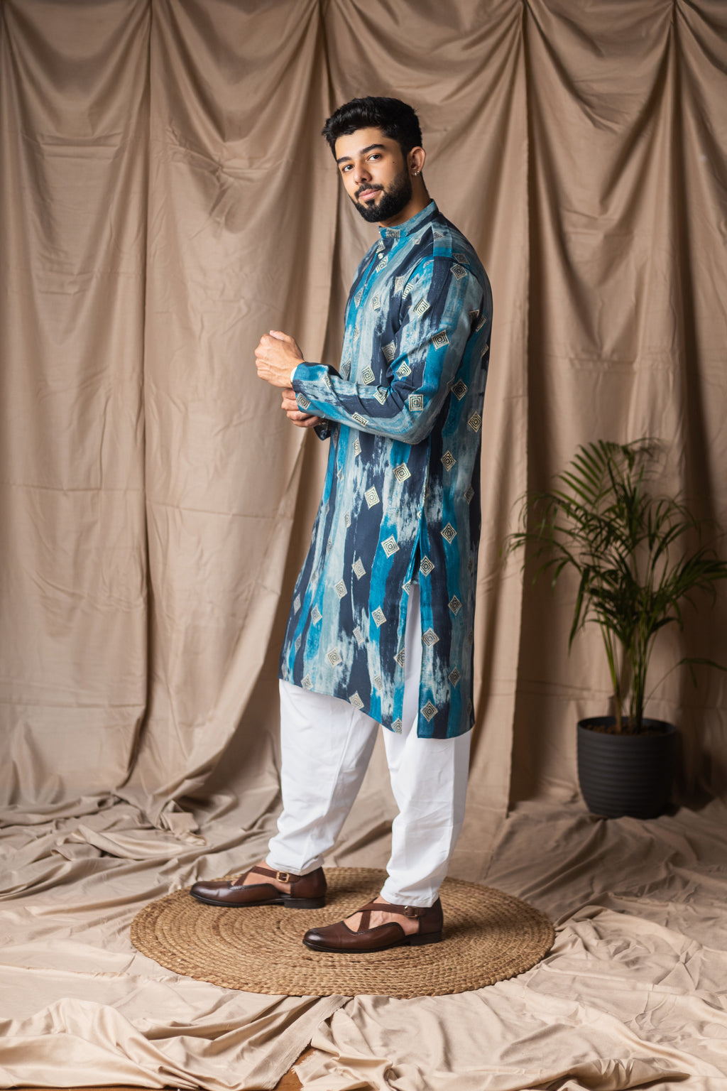 Serene Blue Modal Silk Tie-Dye Kurta Set | Artistic Festive Charm