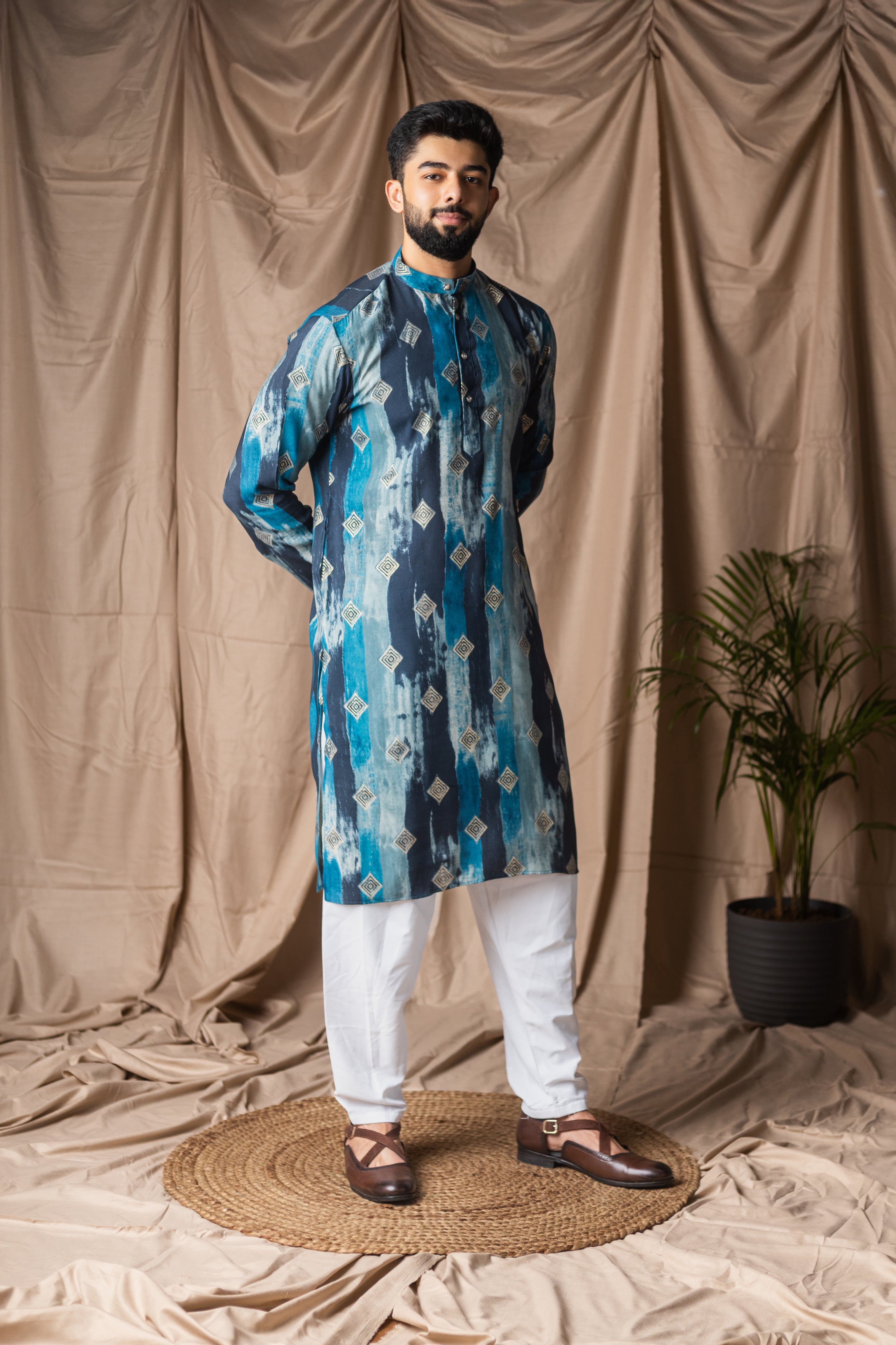 Serene Blue Modal Silk Tie-Dye Kurta Set | Artistic Festive Charm