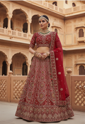 Royal Red Velvet Lehenga N890 | Cord Embroidery with Beads & Stone Work