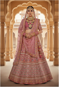 Golden Pyaji Velvet Lehenga Choli | Cord Embroidered with Beads and Stone Accents