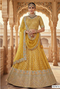 Radiant Lemon Mono Net Lehenga | Sequin & Silver Stone Embellished Couture