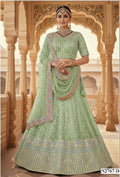 Enchanting Green Mono Net Lehenga | Sequin & Silver Stone Embellished Couture
