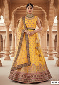 Sunshine Yellow Dhupian Silk Lehenga | Swarovski Embellished Couture