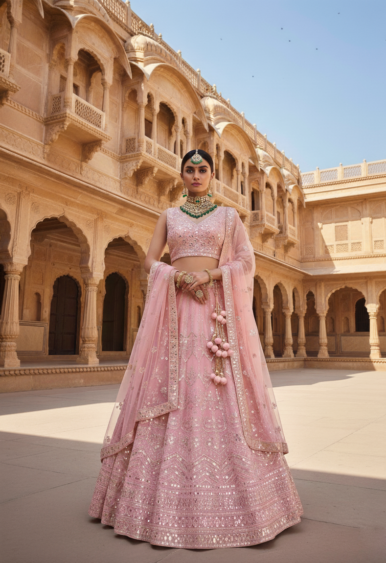 Pyaji Net Lehenga Choli | Sequins Embroidered Distinctive Ensemble
