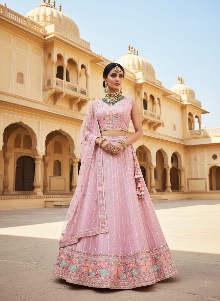 Pyaji Net Lehenga Choli | Thread & Sequence Work Couture Ensemble
