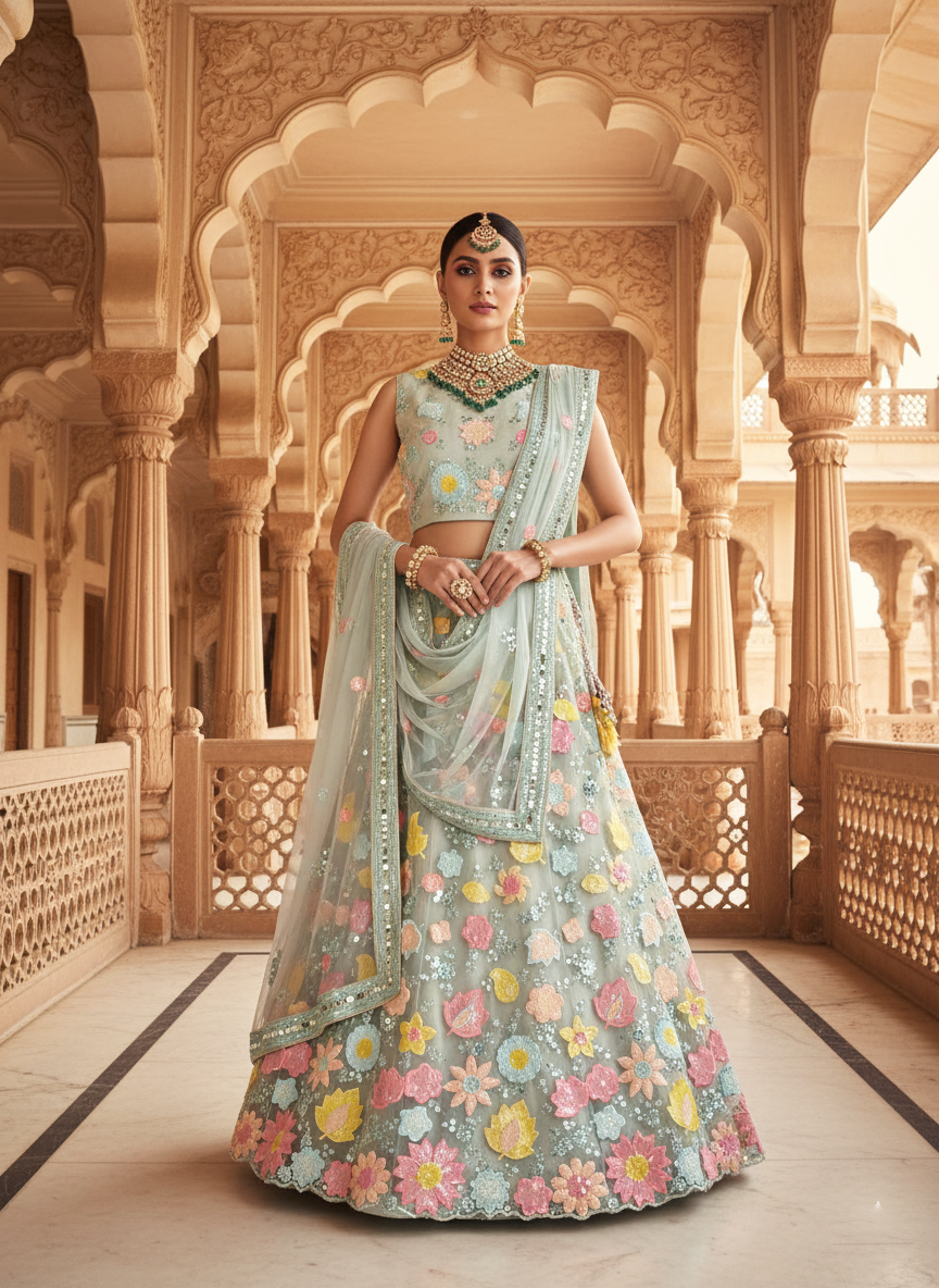 Liril Net Lehenga Choli | Thread & Sequence Work Couture Ensemble