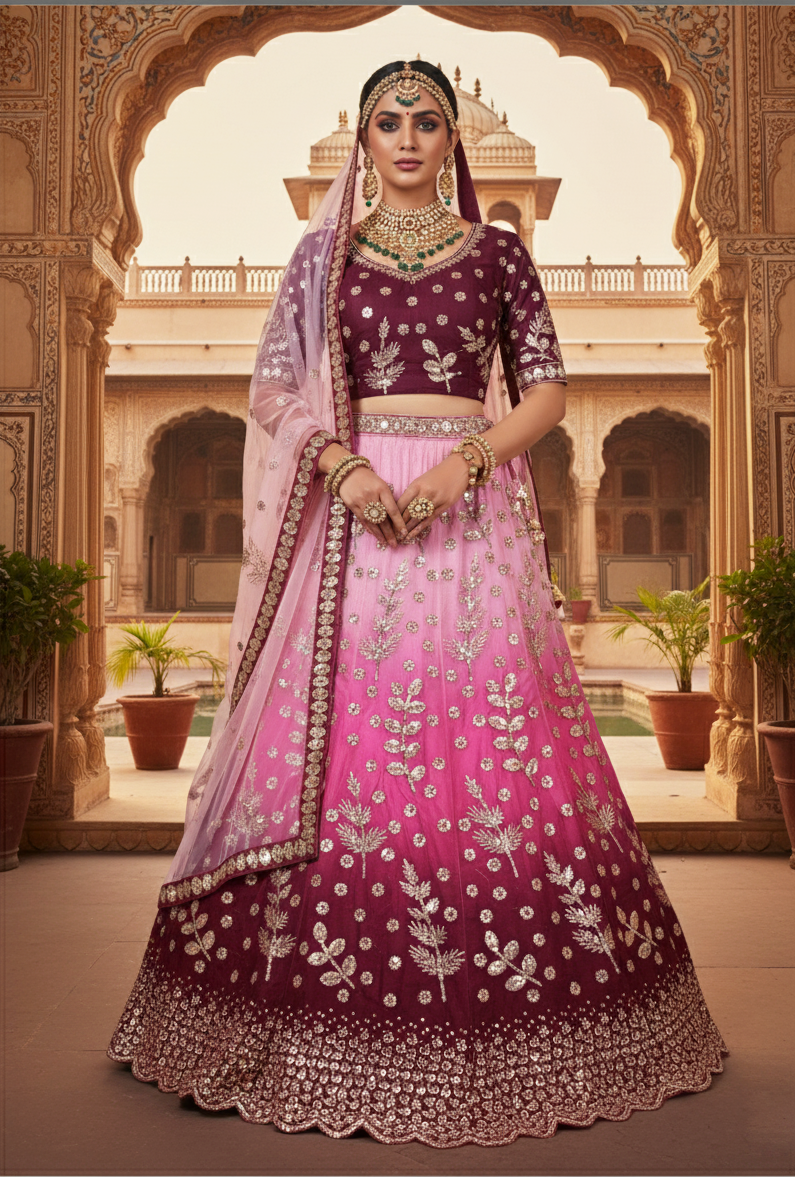 Rani Net Lehenga Choli | Thread & Sequence Work Couture Ensemble
