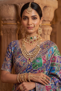Blue Pure Crepe Silk Aaari Work Traditional Wear Saree