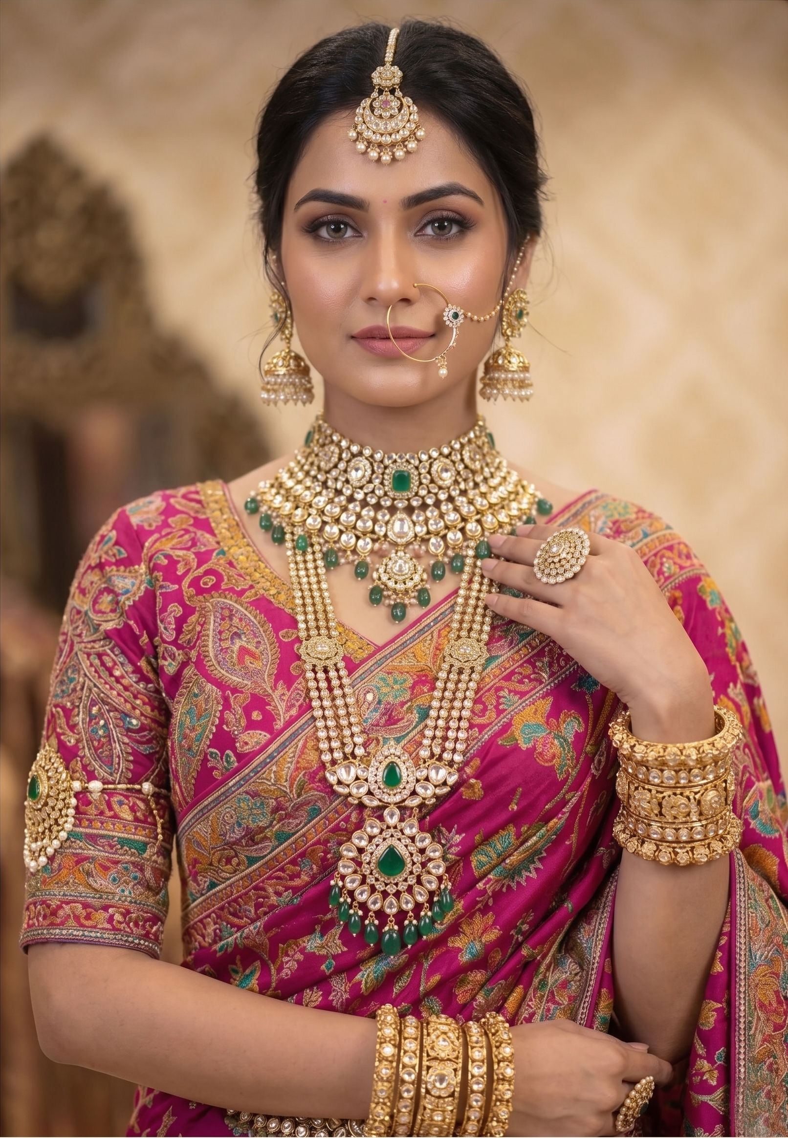 Magenta Pure Crepe Silk Aaari Work Traditional Wear Saree