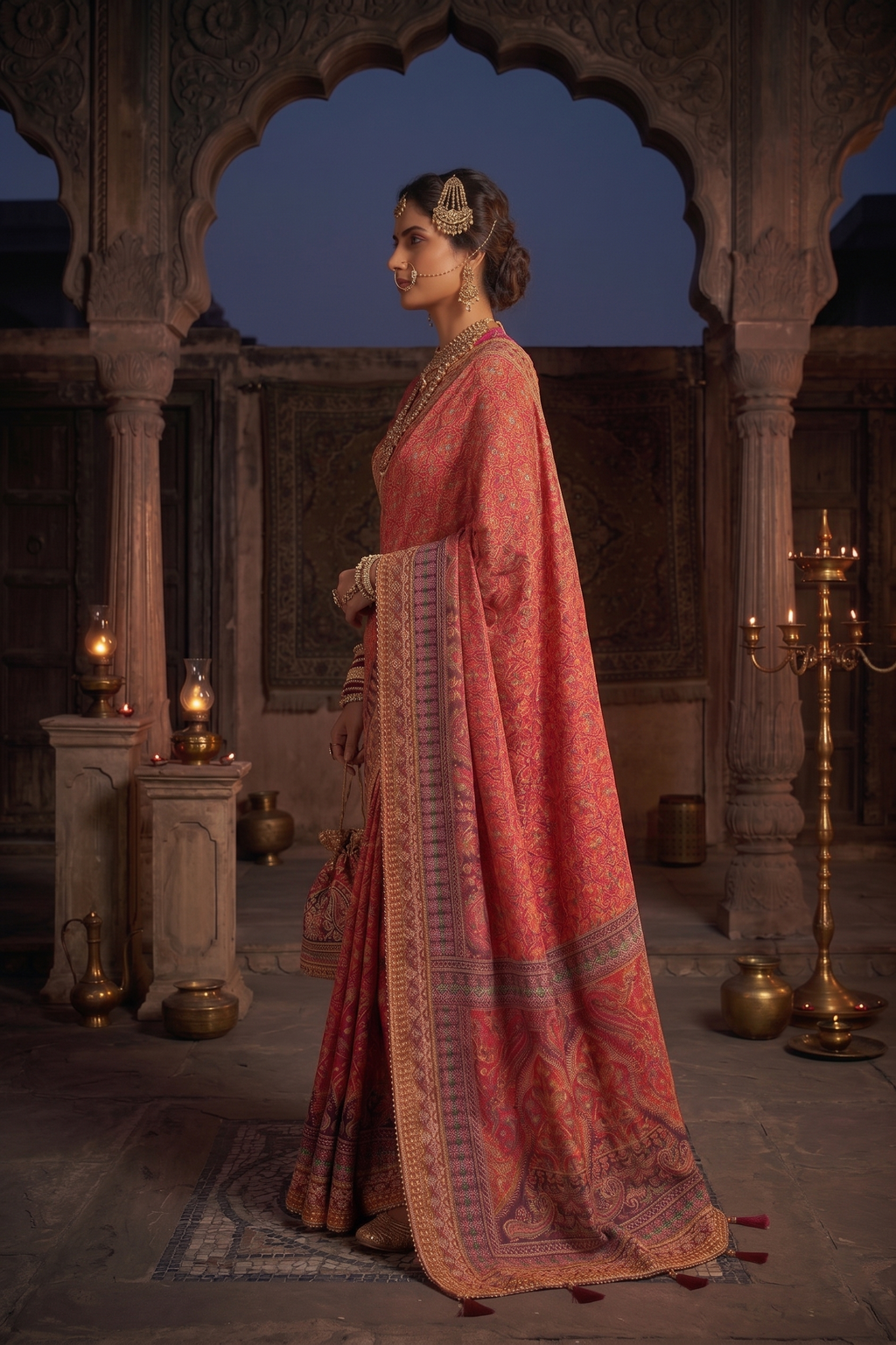 Gajari Pure Crepe Silk Saree | Aaari Work with Pure Cutdana Khatli Work Blouse