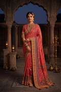 Gajari Pure Crepe Silk Saree | Aaari Work with Pure Cutdana Khatli Work Blouse