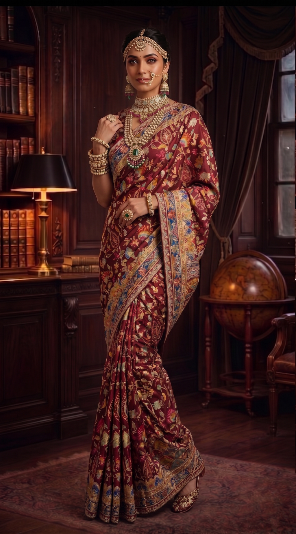Wine Pure Crepe Silk Saree | Aaari Work with Pure Cutdana Khatli Work Blouse