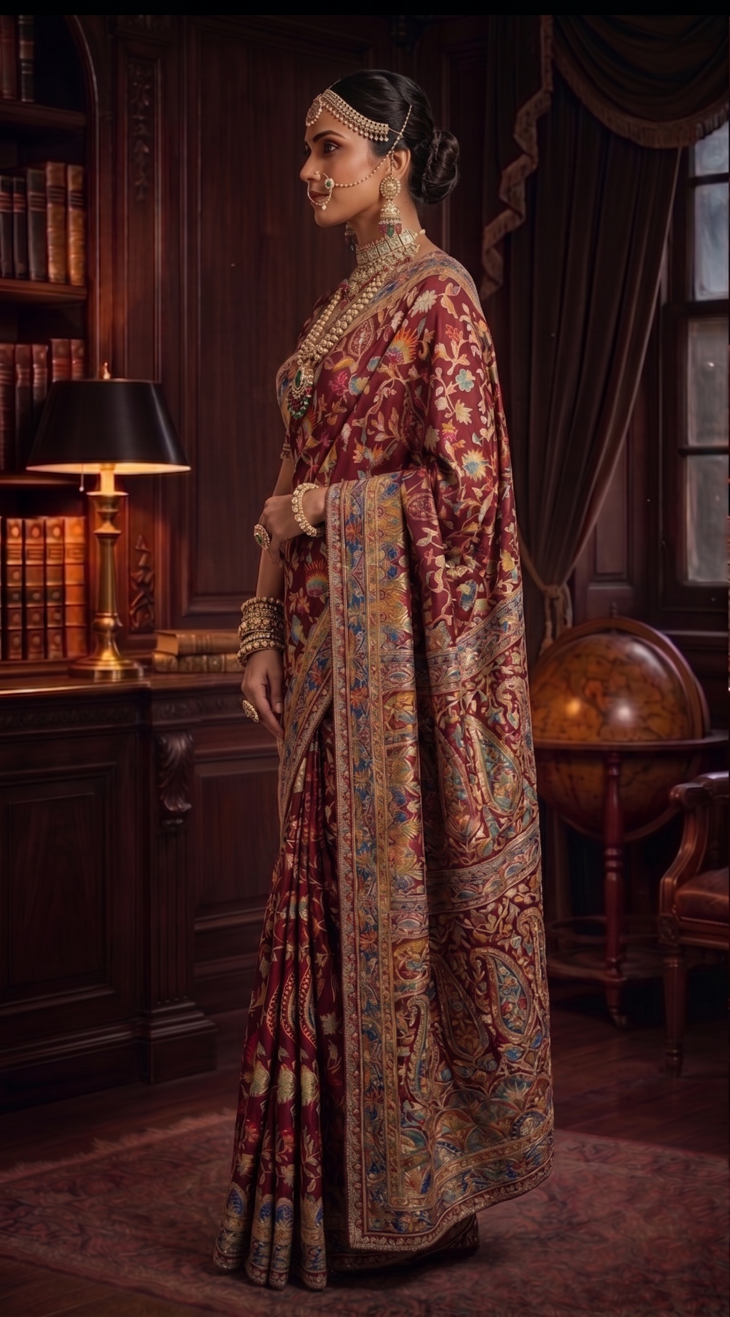 Wine Pure Crepe Silk Saree | Aaari Work with Pure Cutdana Khatli Work Blouse