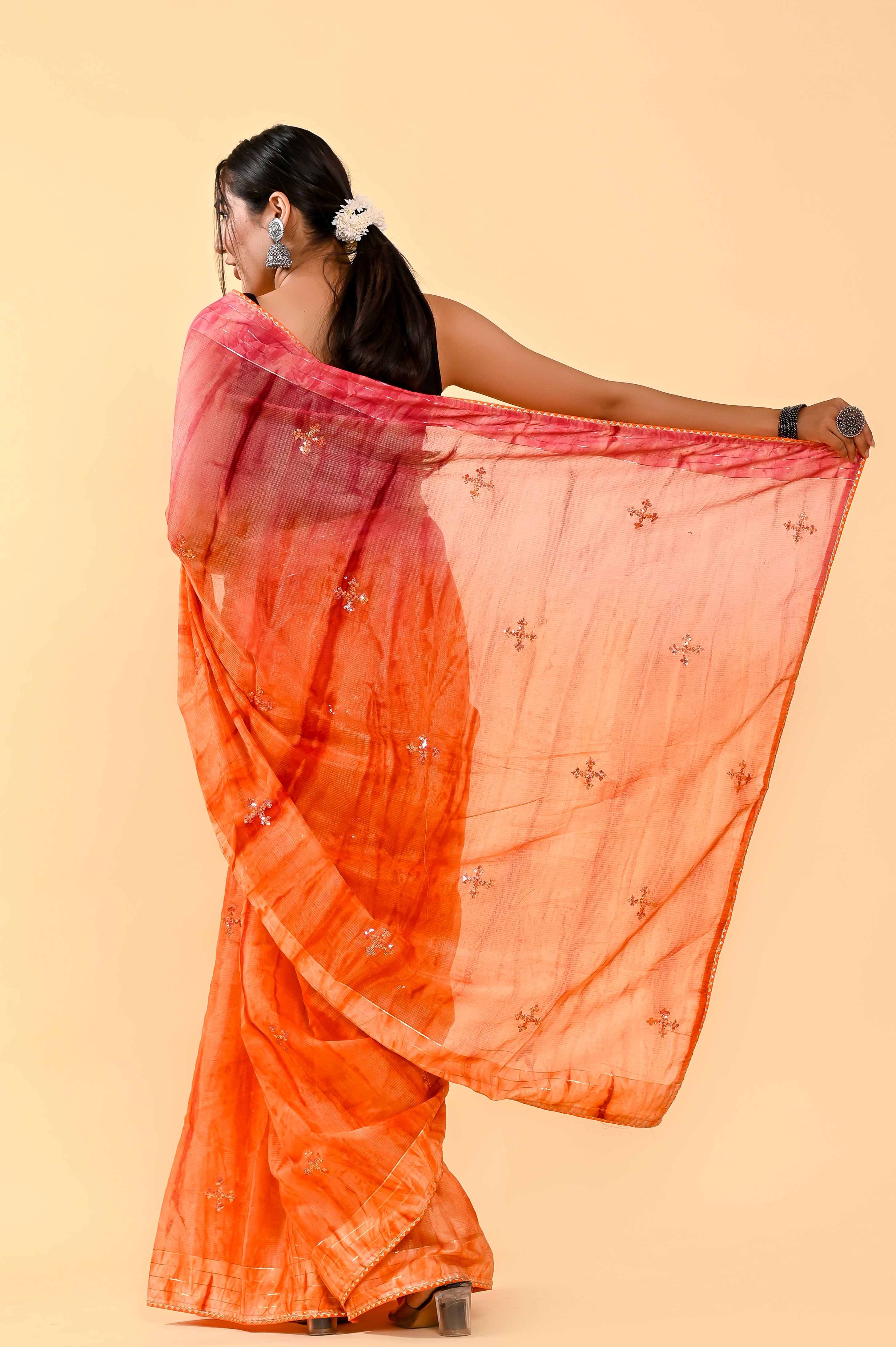 Coral Breeze Cotton Saree | Sequin Embroidered & Patch Border Delight