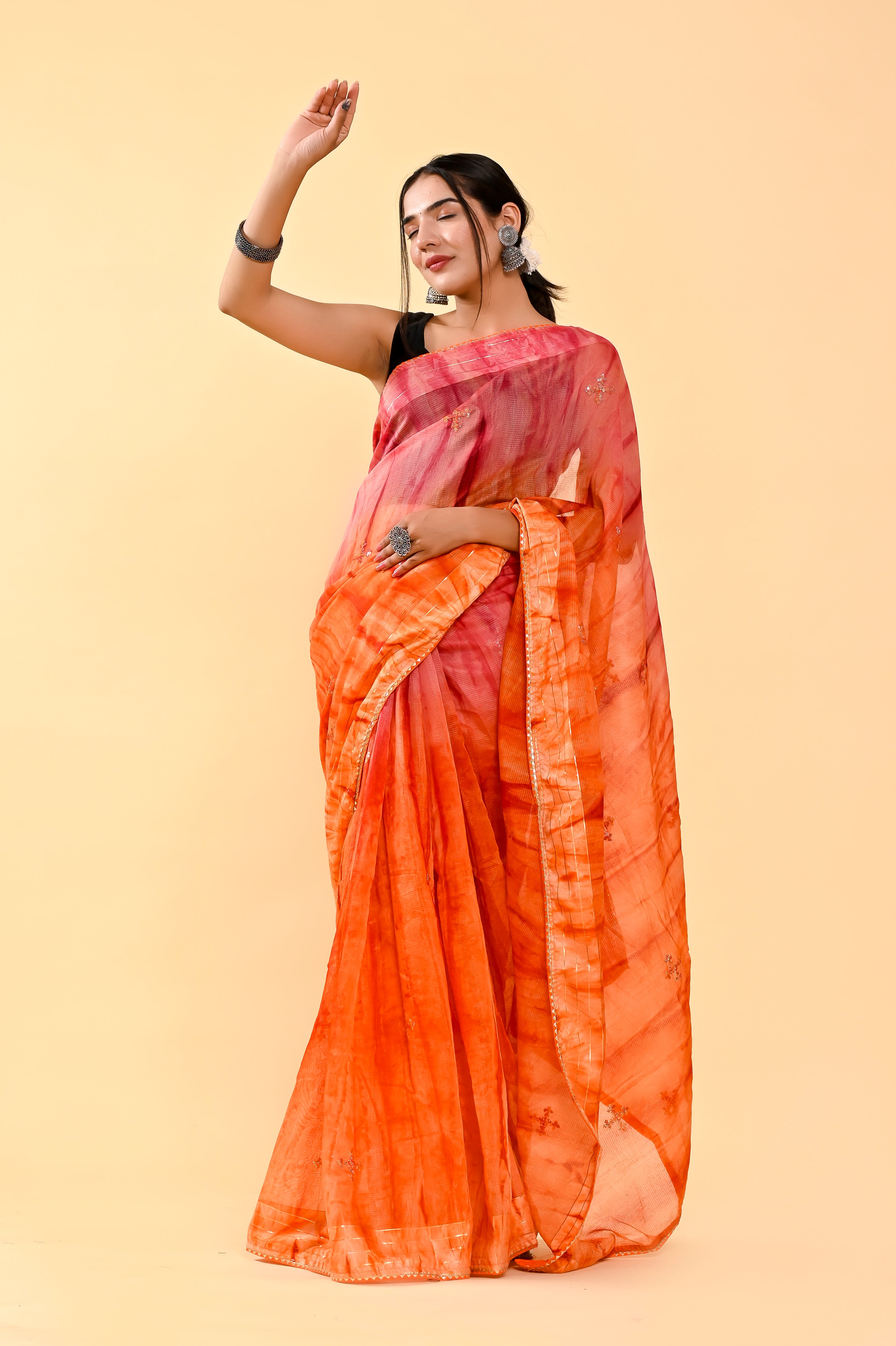 Coral Breeze Cotton Saree | Sequin Embroidered & Patch Border Delight
