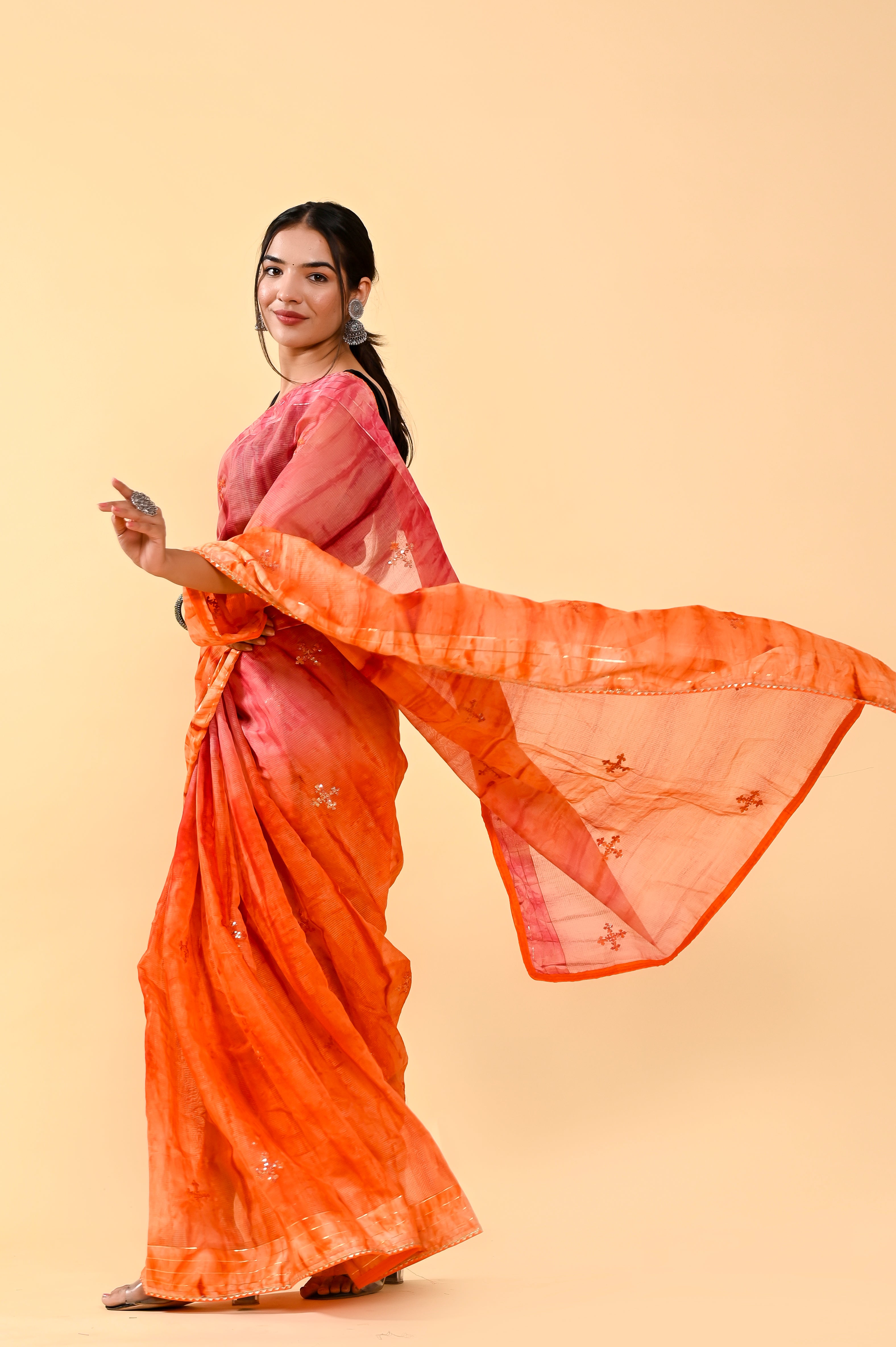 Coral Breeze Cotton Saree | Sequin Embroidered & Patch Border Delight