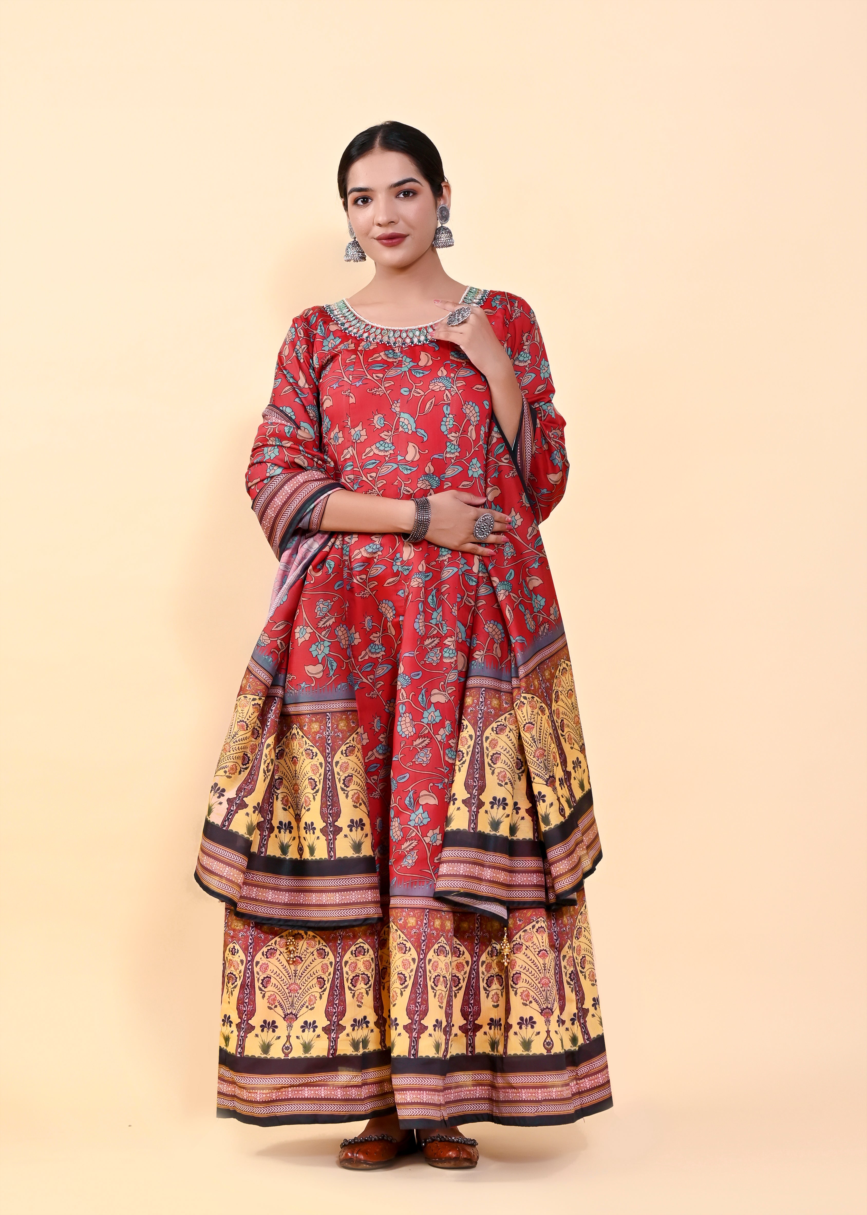 Radiant Multi-Color Chanderi Silk Gown | Hand-Embroidered Beads & Stones Elegance