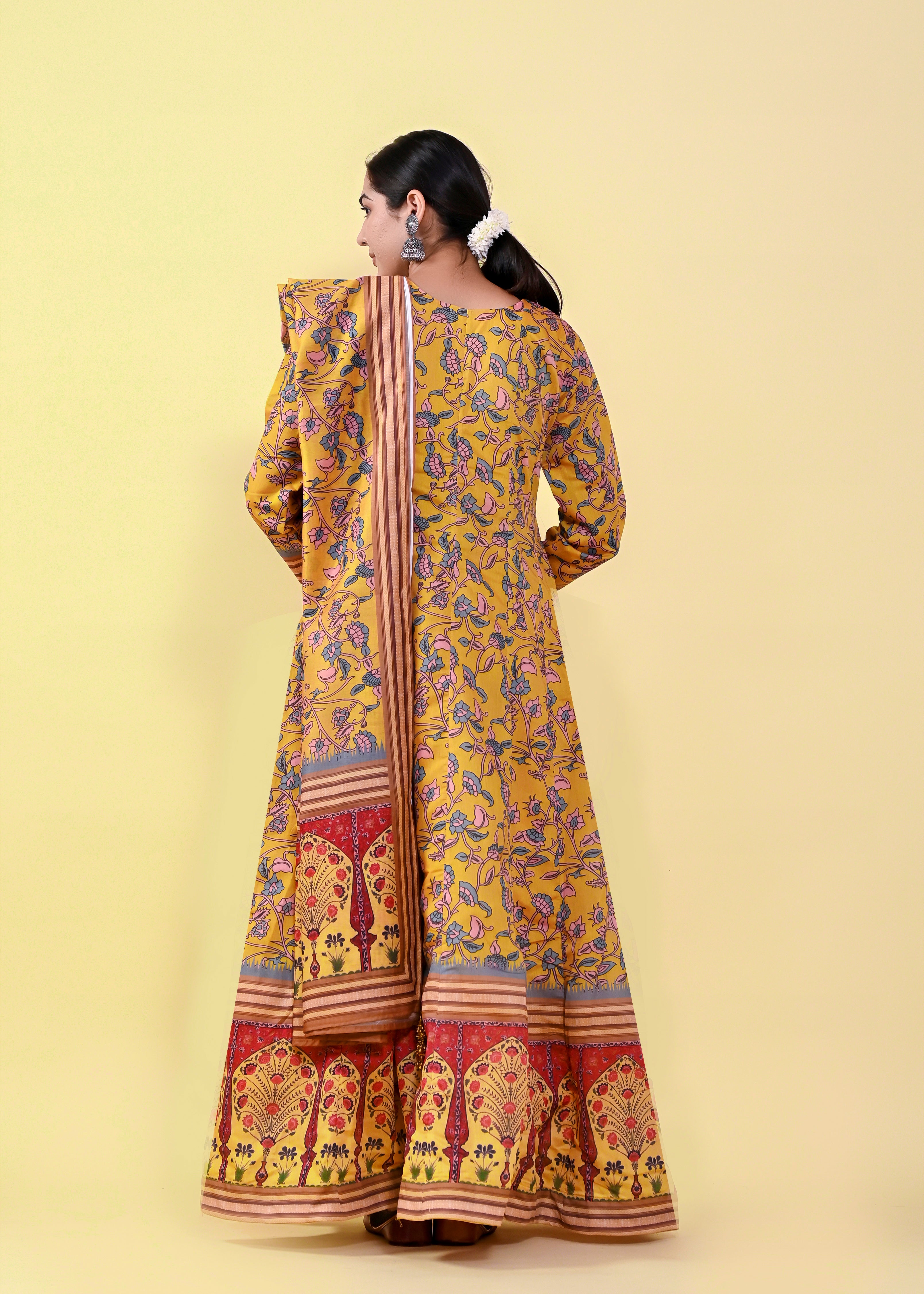 Luminous Multi-Color Chanderi Silk Gown | Hand-Embroidered Beads & Stones Splendor