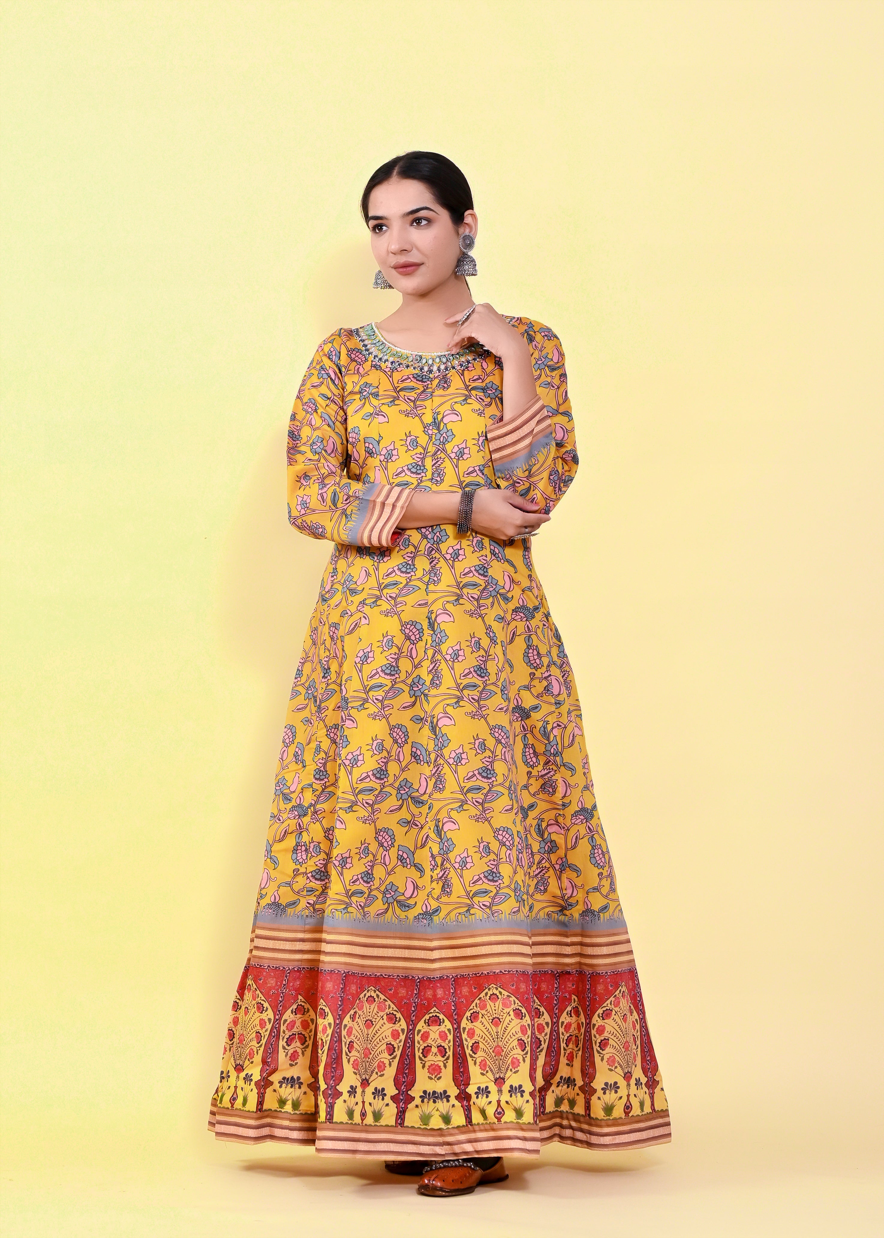 Luminous Multi-Color Chanderi Silk Gown | Hand-Embroidered Beads & Stones Splendor
