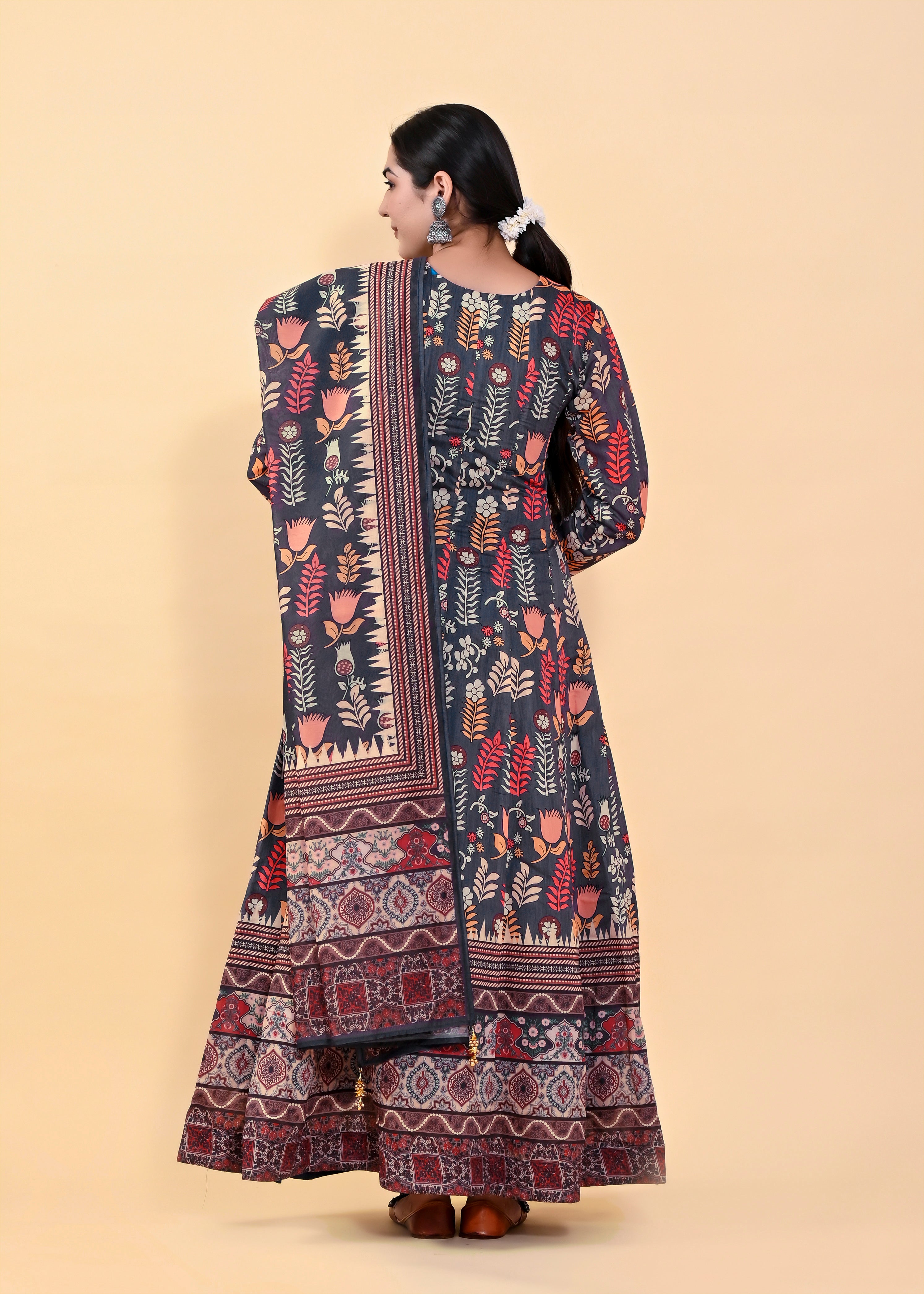 Vibrant Multi-Color Chanderi Silk Gown | Hand-Embroidered Beads & Stones Majesty