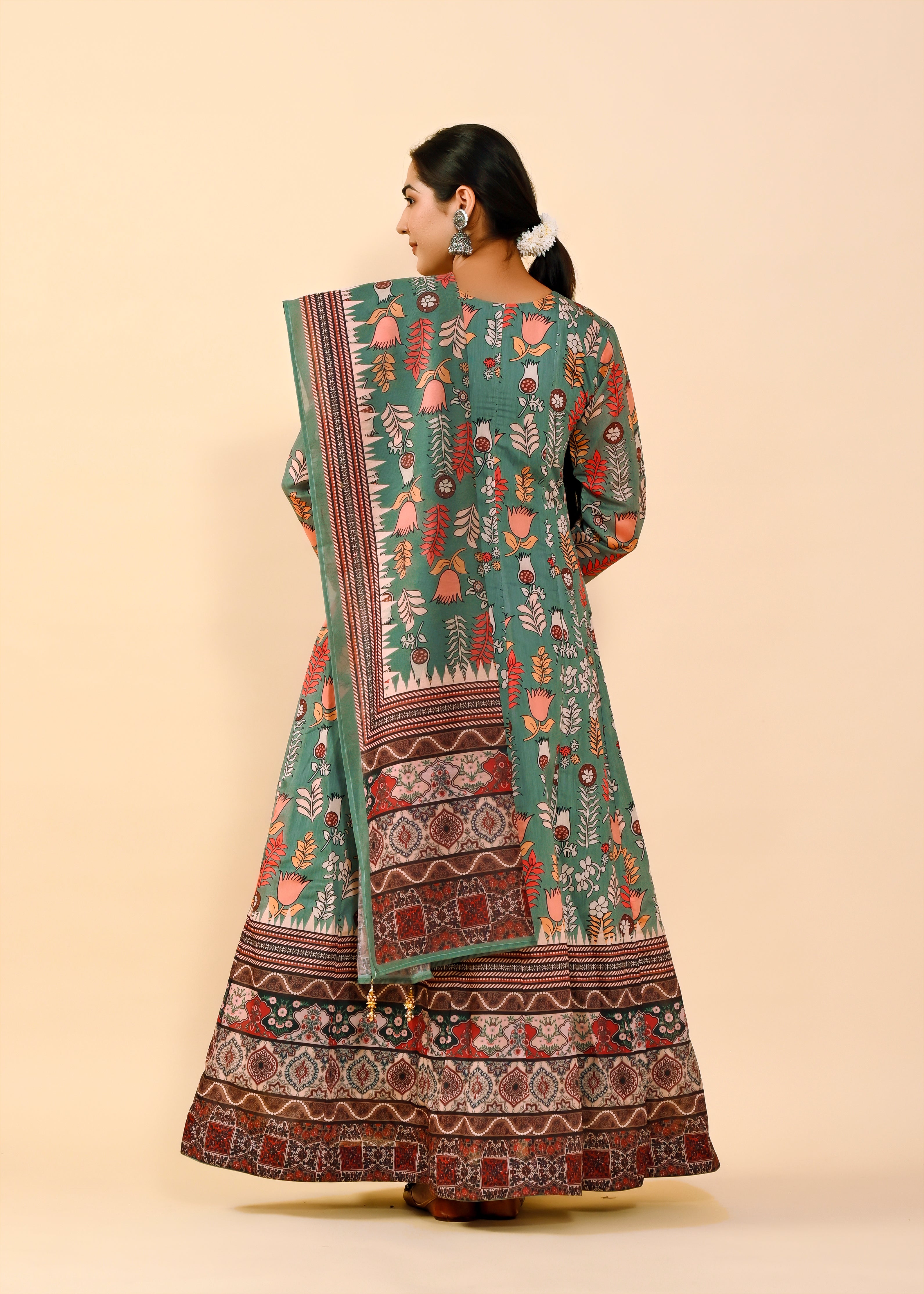 Dazzling Multi-Color Chanderi Silk Gown | Hand-Embroidered Beads & Stones Radiance