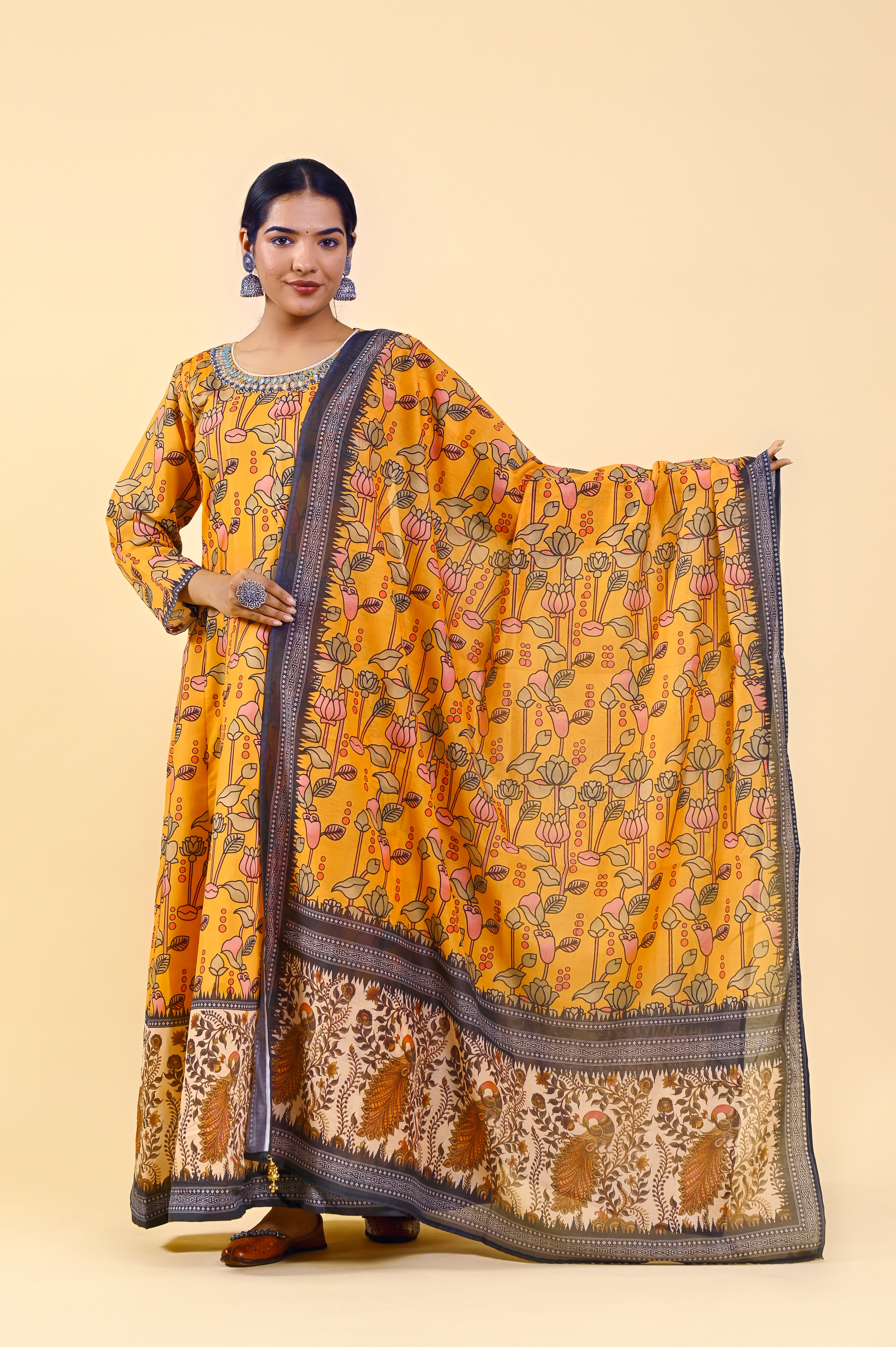 Resplendent Multi-Color Chanderi Silk Gown | Hand-Embroidered Beads & Stones Grandeur