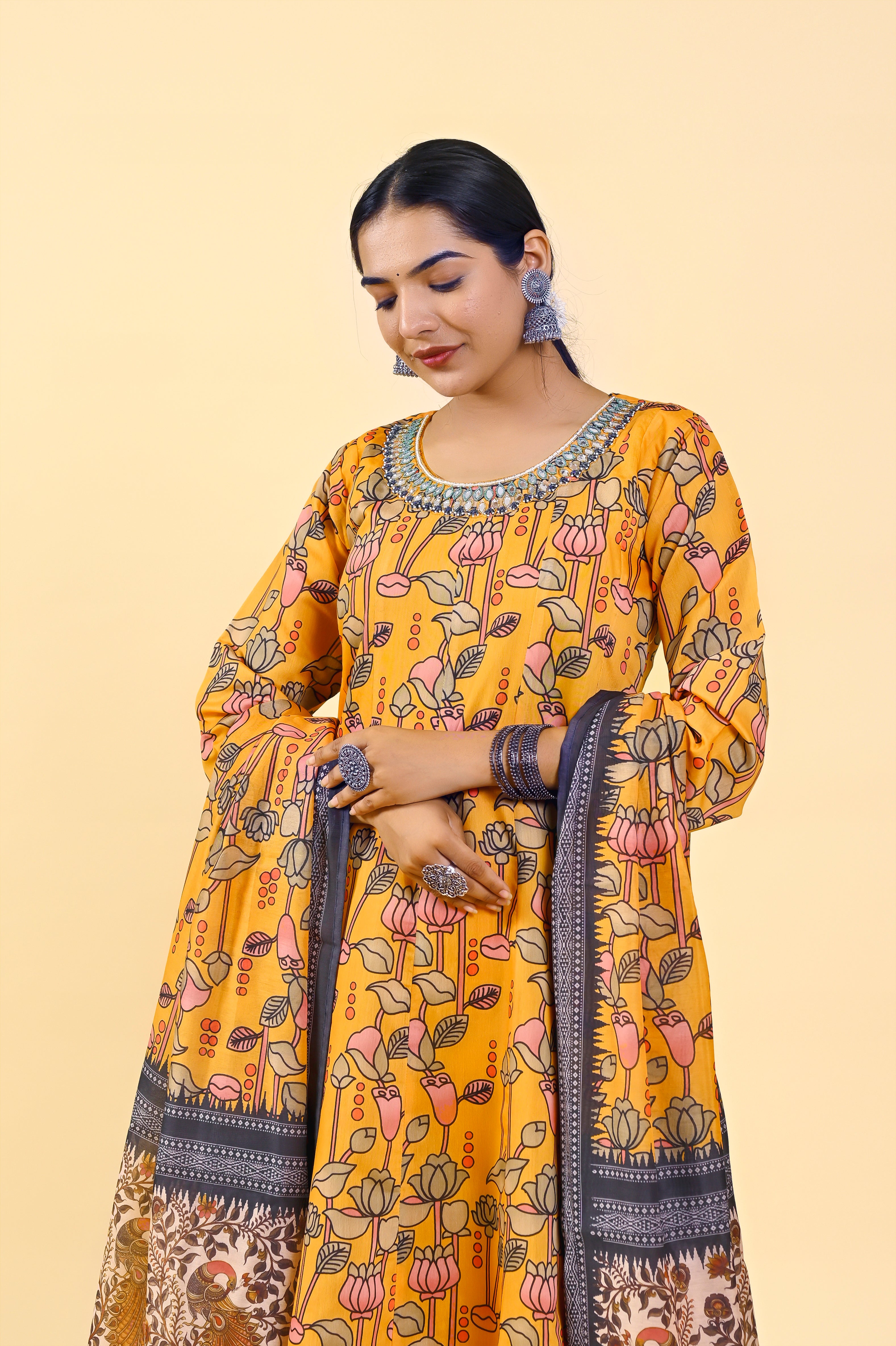 Resplendent Multi-Color Chanderi Silk Gown | Hand-Embroidered Beads & Stones Grandeur