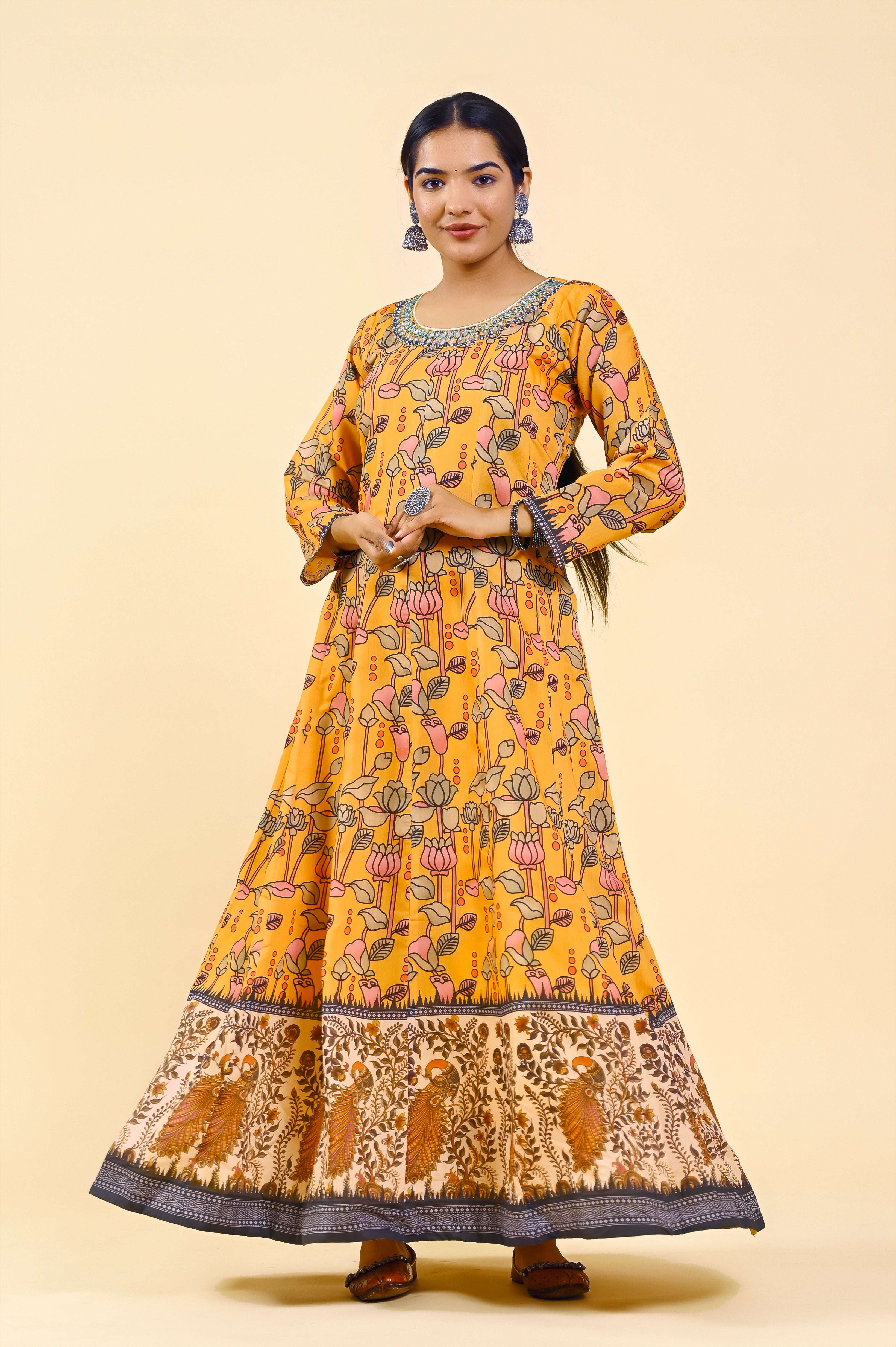 Resplendent Multi-Color Chanderi Silk Gown | Hand-Embroidered Beads & Stones Grandeur