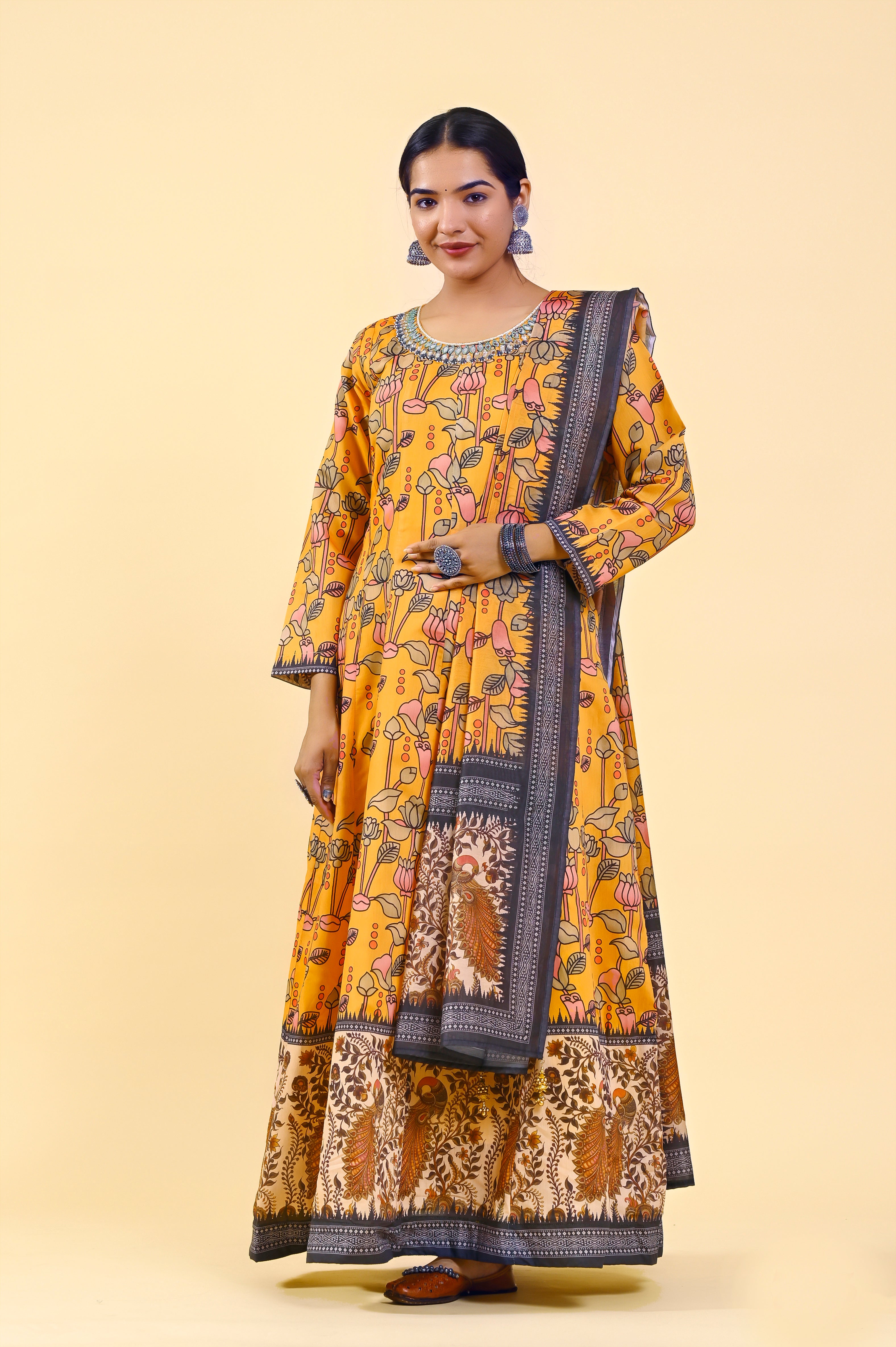 Resplendent Multi-Color Chanderi Silk Gown | Hand-Embroidered Beads & Stones Grandeur
