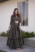 Midnight Shadow Muslin Readymade Suit | Digital Print & Full Round Flair Elegance