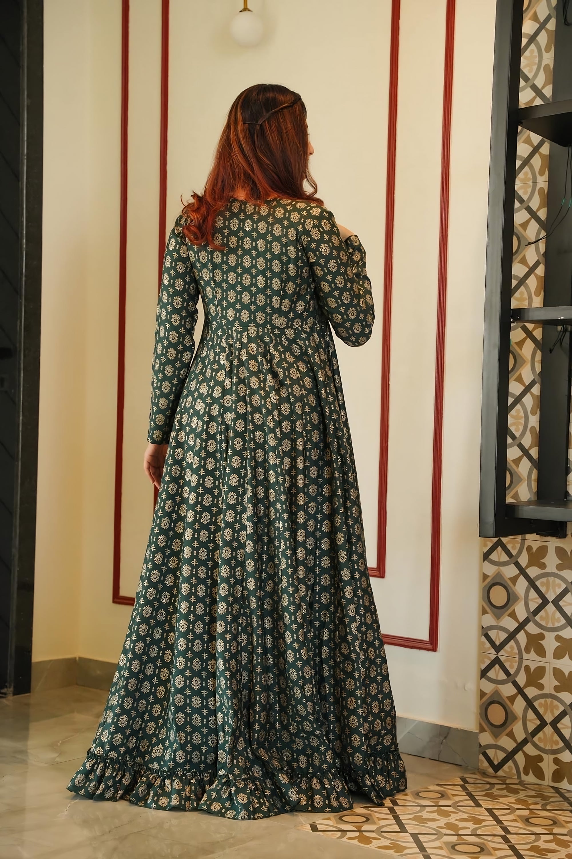 Forest Whisper Muslin Readymade Suit | Digital Print & Full Round Flair Serenity