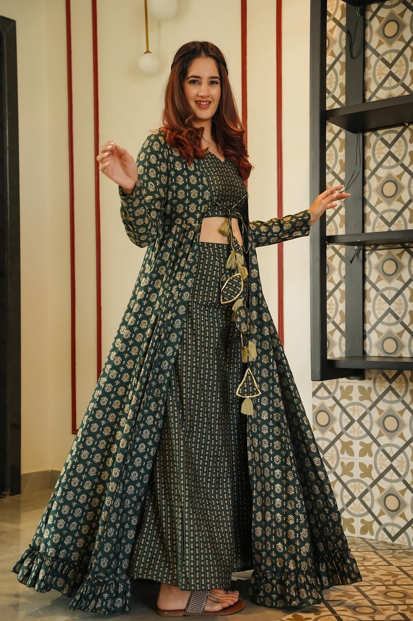 Forest Whisper Muslin Readymade Suit | Digital Print & Full Round Flair Serenity