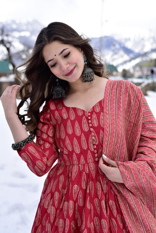 Crimson Radiance Pure Maslin Readymade Suit | Heavy Digital Printed Designer Ensemble