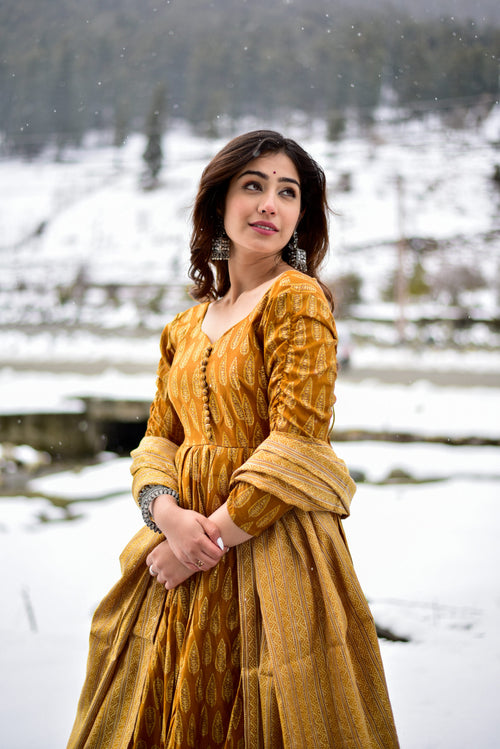 Autumn Glow Pure Maslin Readymade Suit | Heavy Digital Printed Festive Ensemble