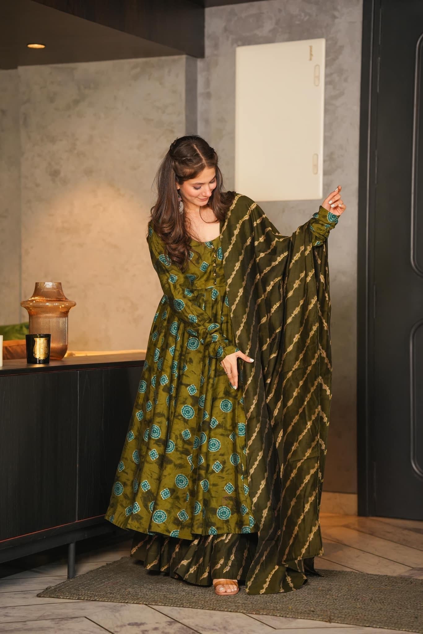 Emerald Forest Pure Maslin Readymade Suit | Heavy Digital Printed Regal Ensemble